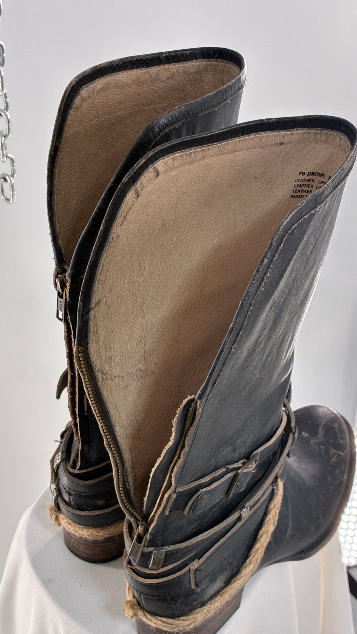 Vintage FREEBIRD Drove Distressed Black Leather Boot with Buckle Detailing (8)