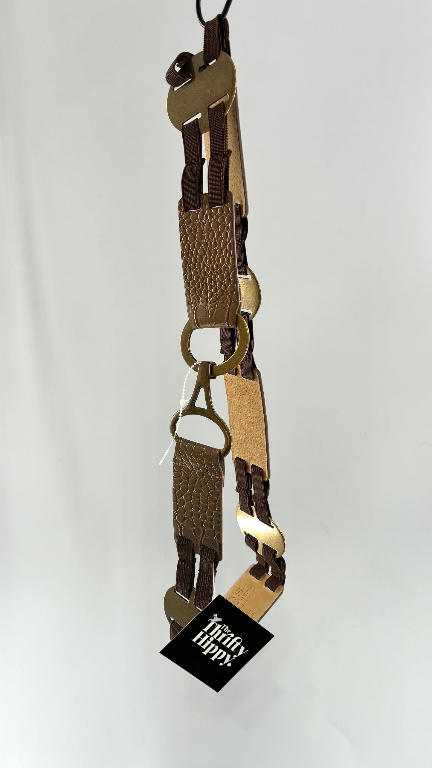 Vintage CHICO’s Bronze Embossed Leather and Metal Ring Belt (Medium)