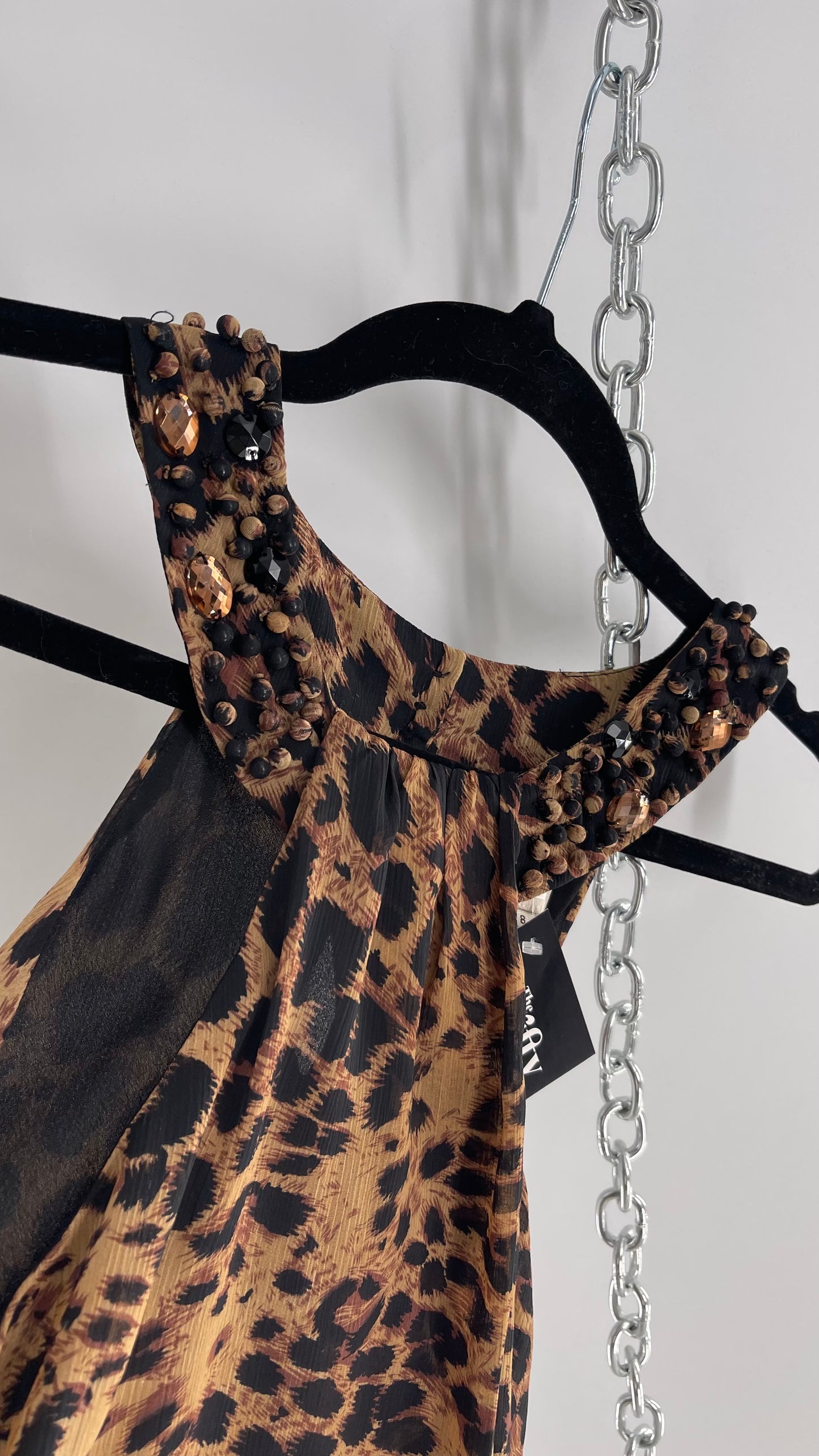 Vintage Cheetah Printed Choker Tunic Blouse with Beaded Neck (8)