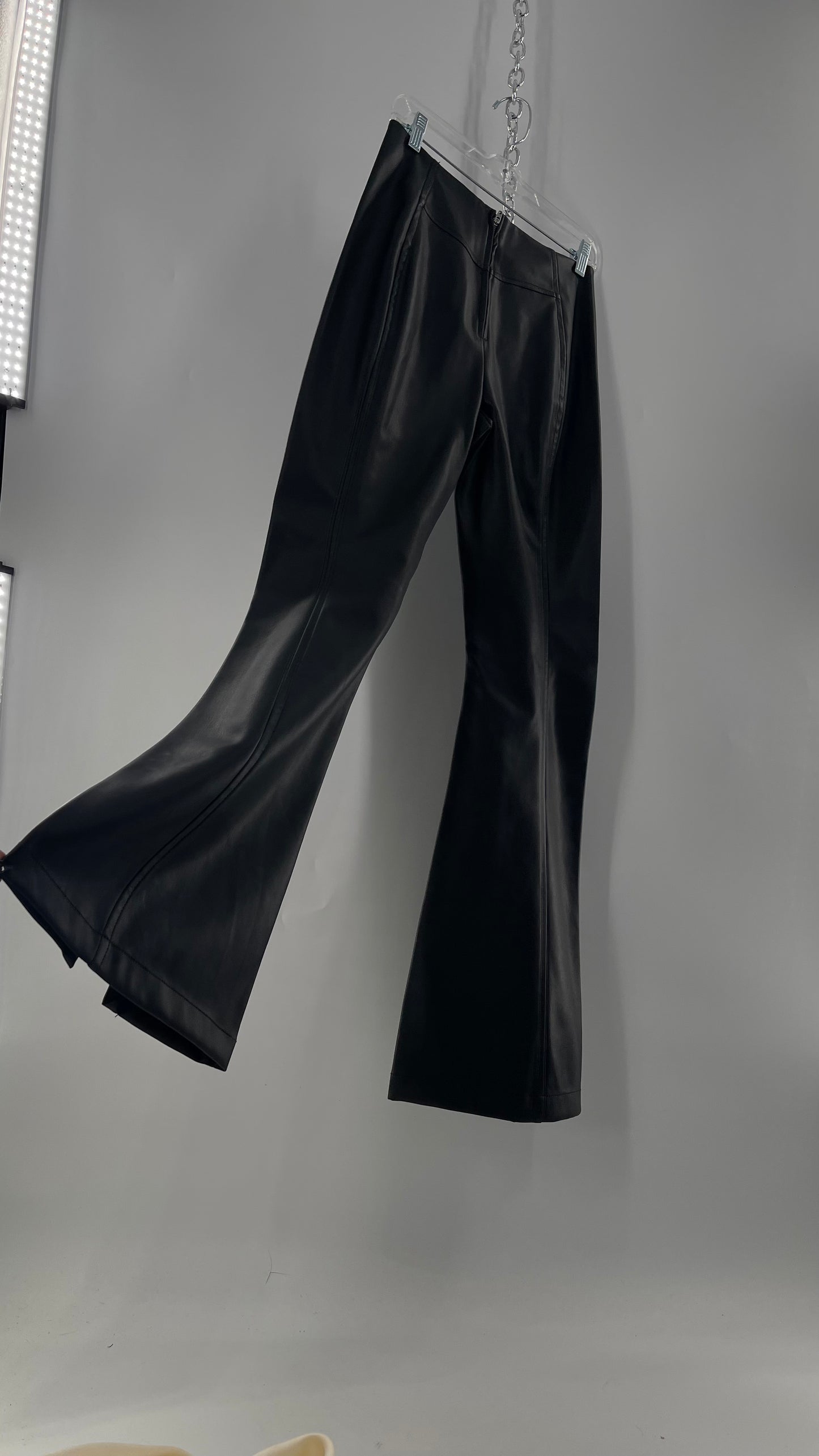 Free People Black Vegan Leather Kick Flares (28)