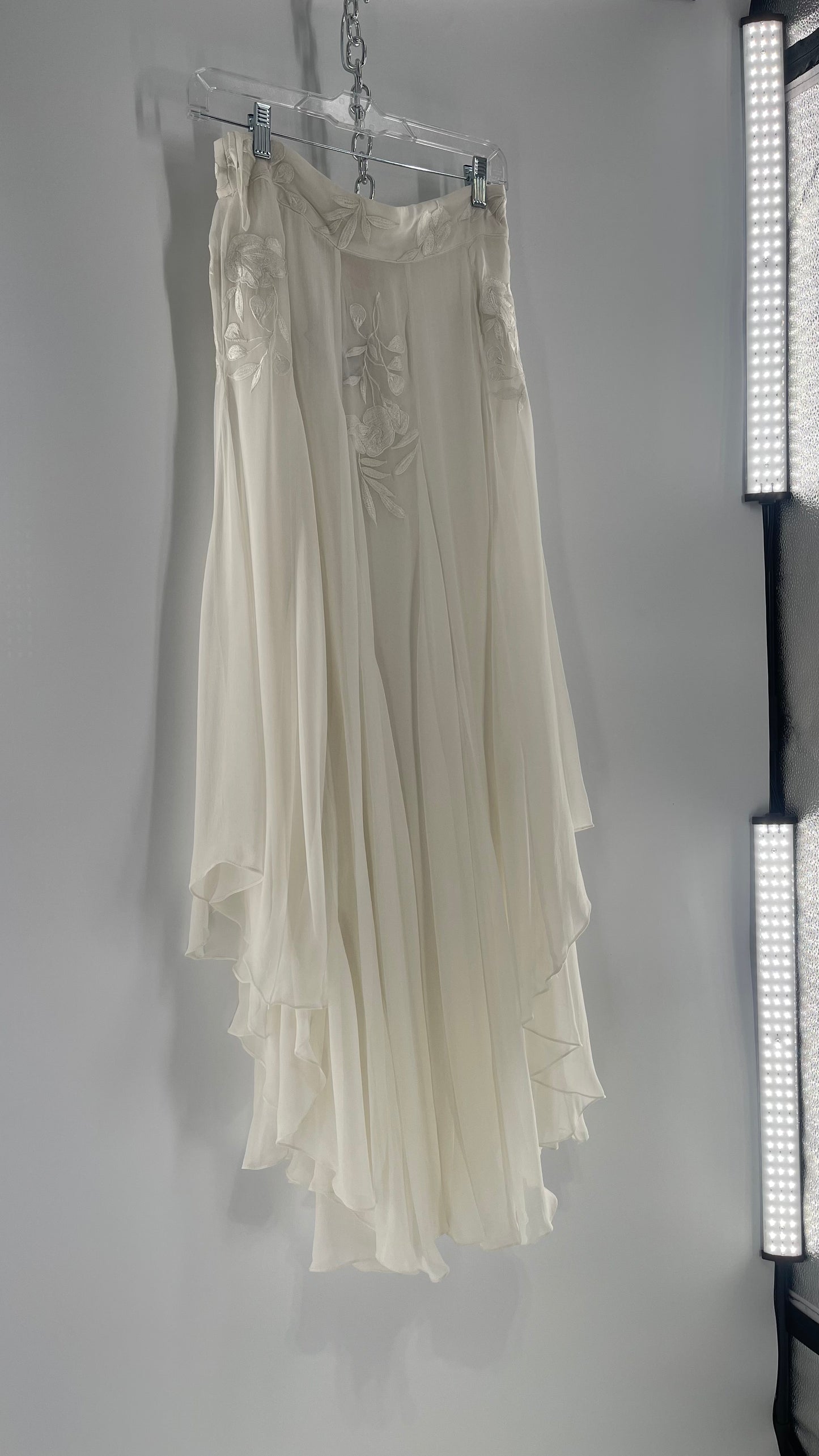 ROCOCO SAND White Hankerchief Hem Skirt with Embroidered Waistline (Medium)