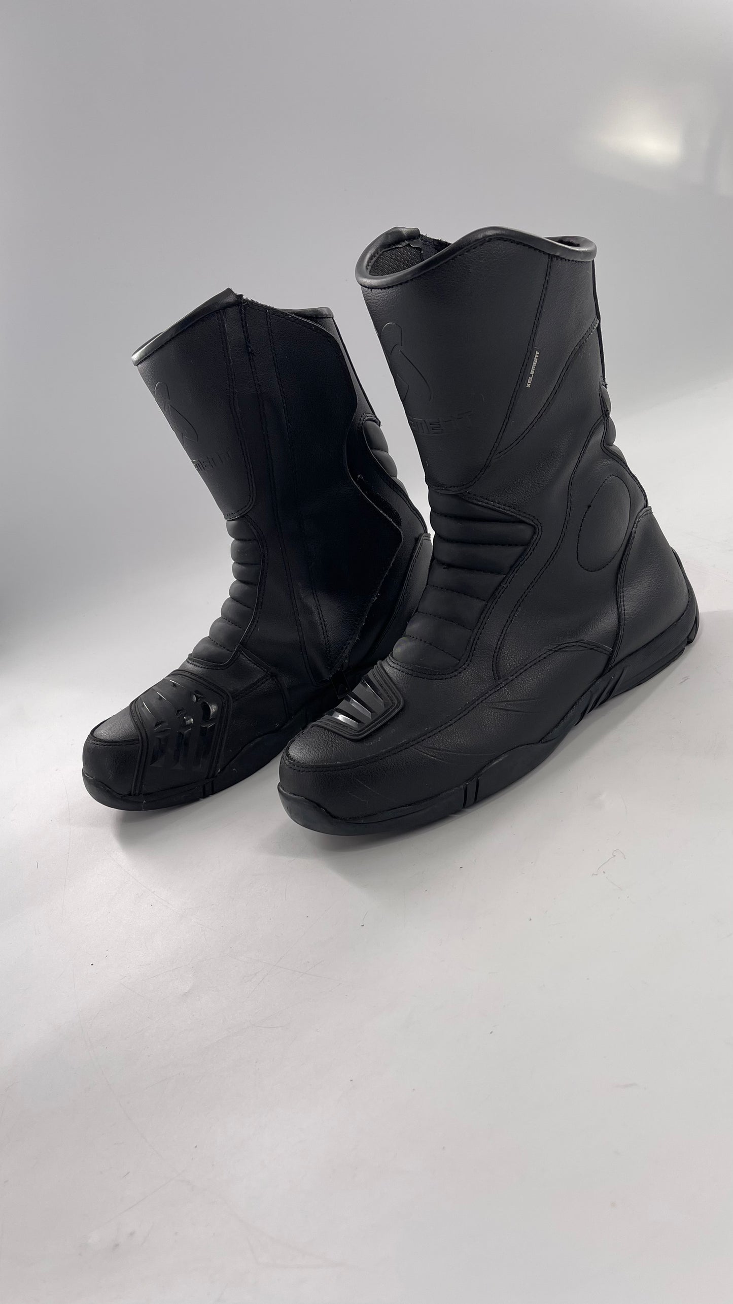 XELEMENT Black Leather Motorcycle Motocross Riding Boots (9.5)