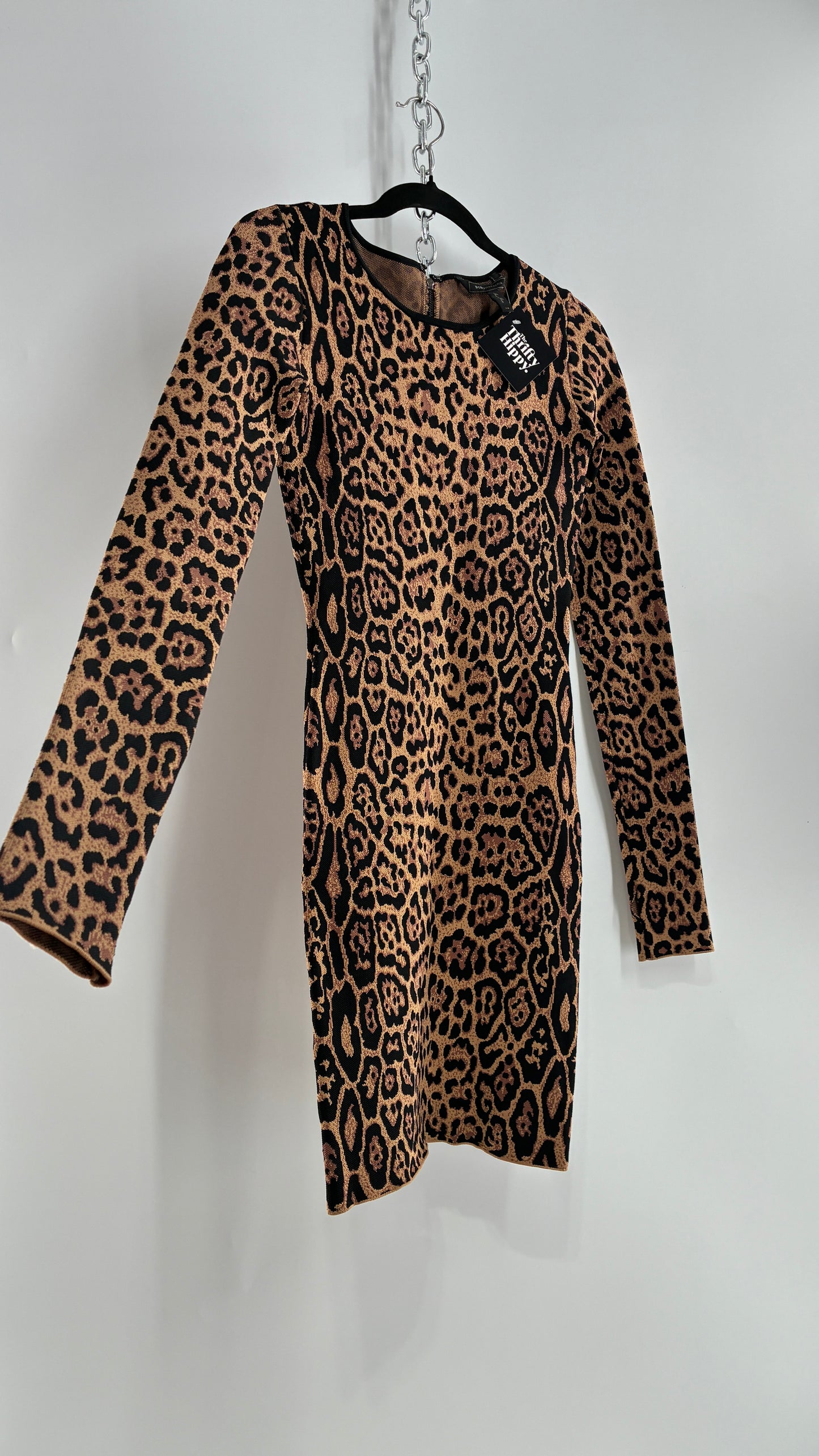 Vintage BCBG MAXAZRIA Sheena Ultra Thick Knit, Compression Leopard/Cheetah Printed Mini Dress (XS)