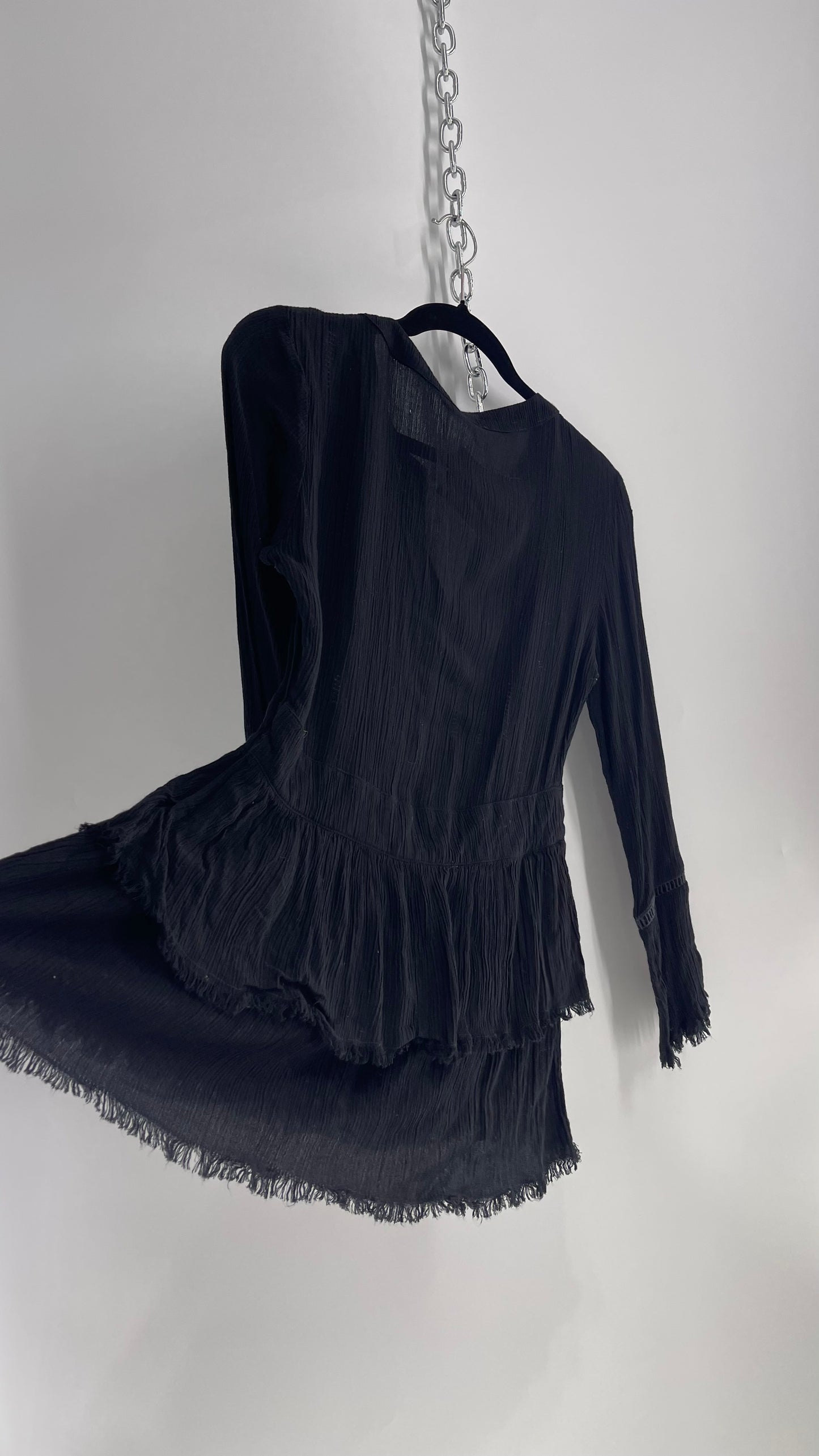 Black Ruffle Base Beaded Neckline and Side Zipper (Small)