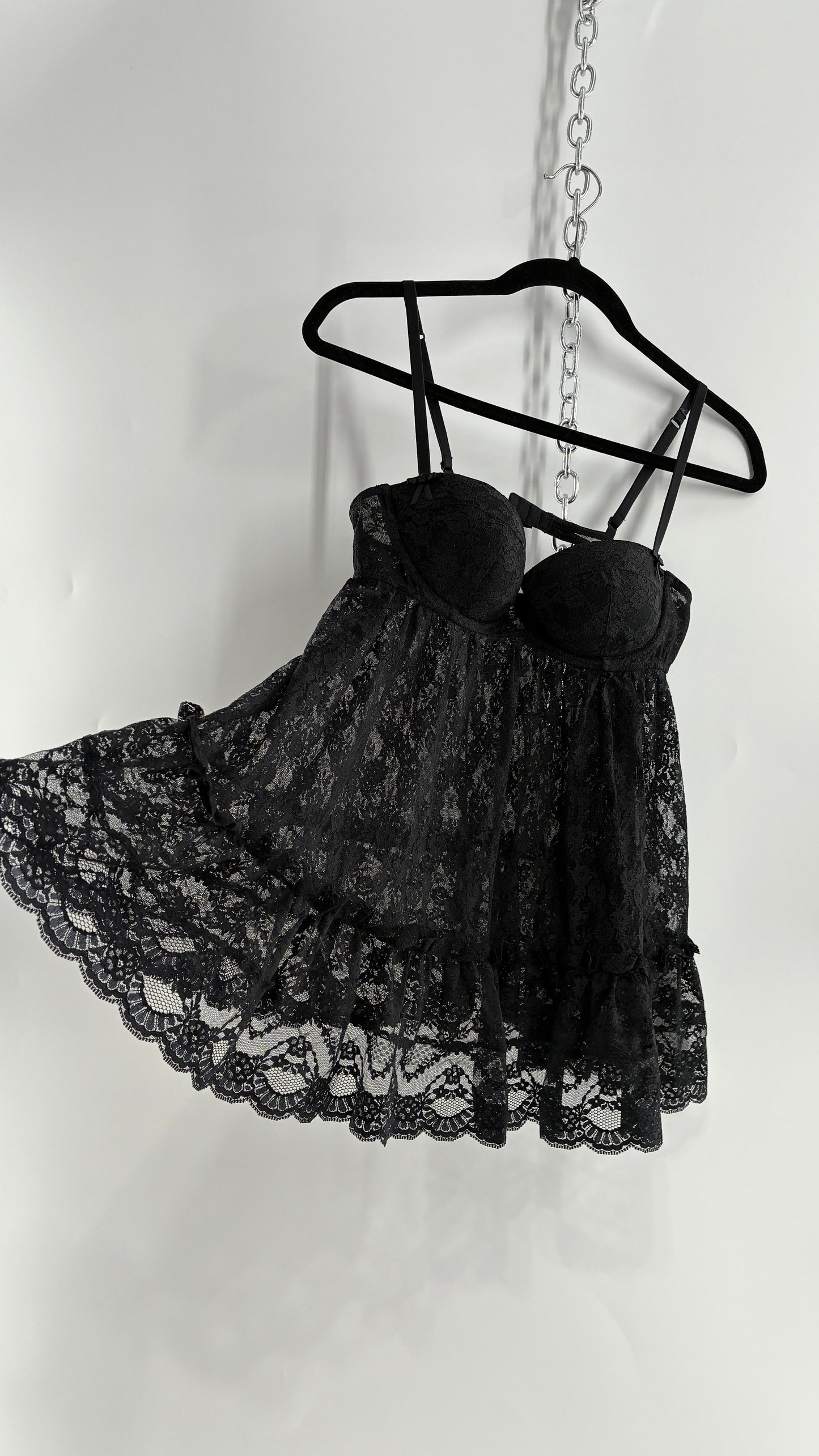 Vintage Victorias Secret Black Lace Babydoll Full Camisole (36C)