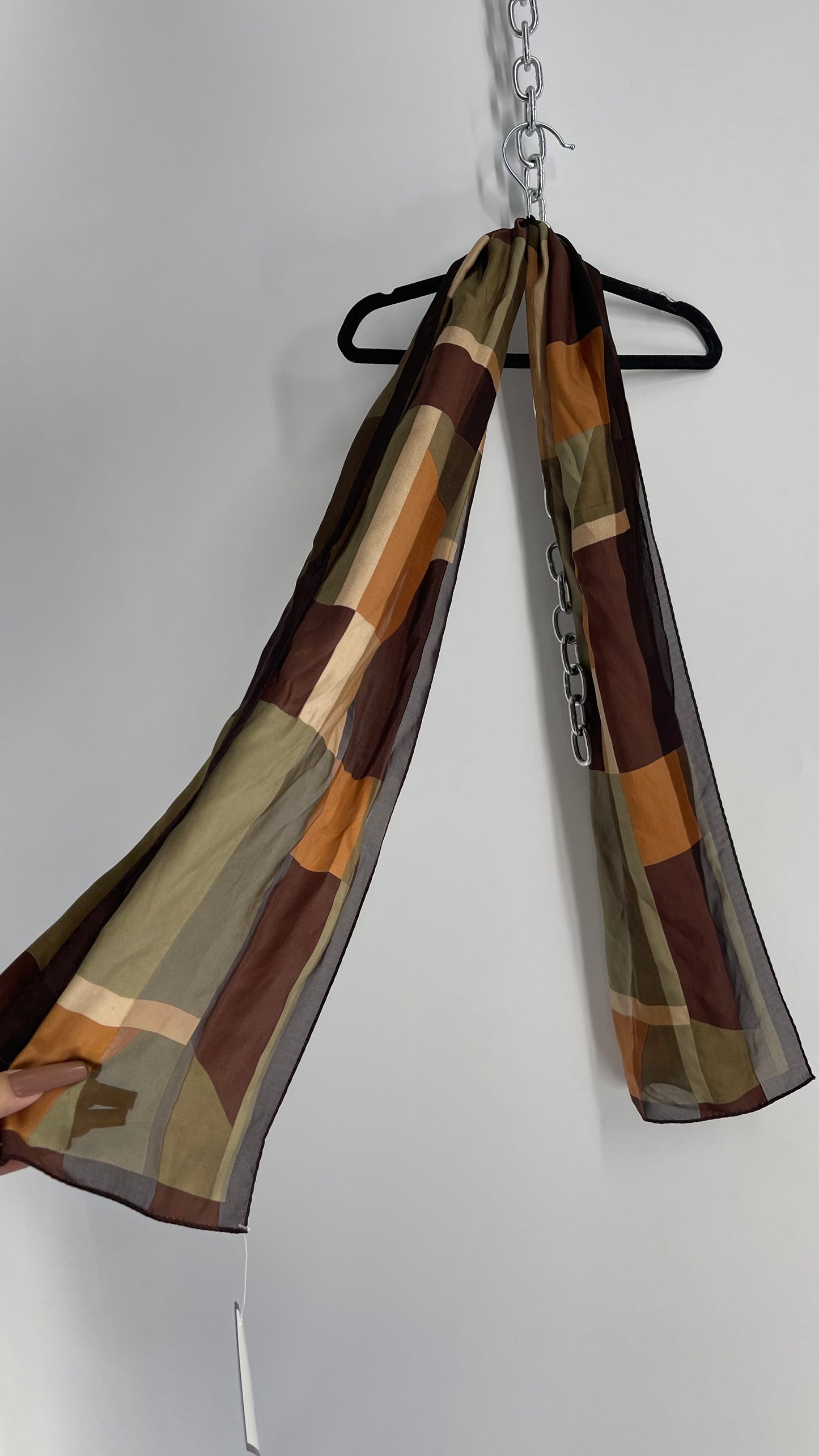 Vintage Oscar de la Renta Brown Abstract Scarf