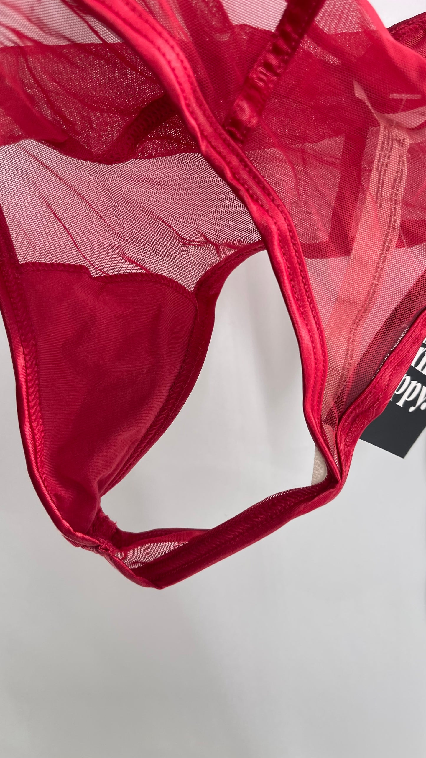 Intimately Free People NWOT Red High Waisted Thong with Red Satin Piping (Medium)