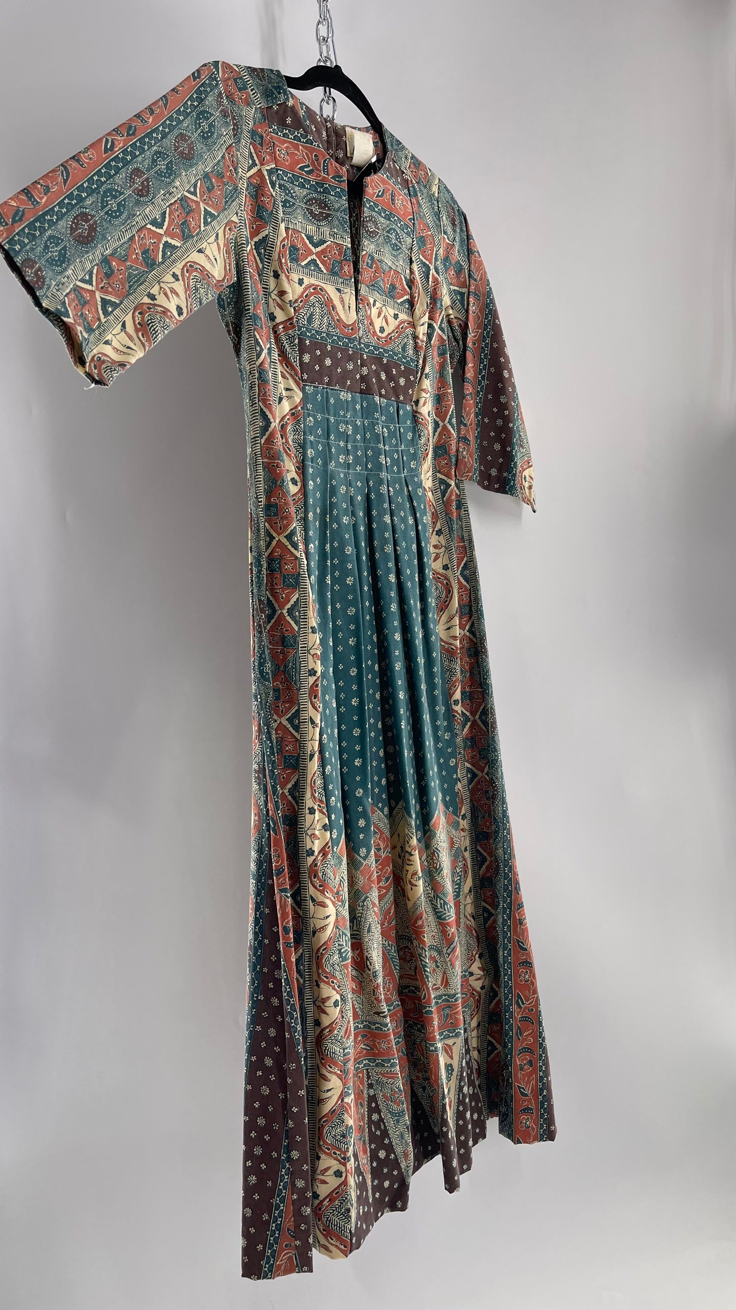 Vintage 1970s Tiffany Loungewear Full Length Brown/Blue Dress (11/12)