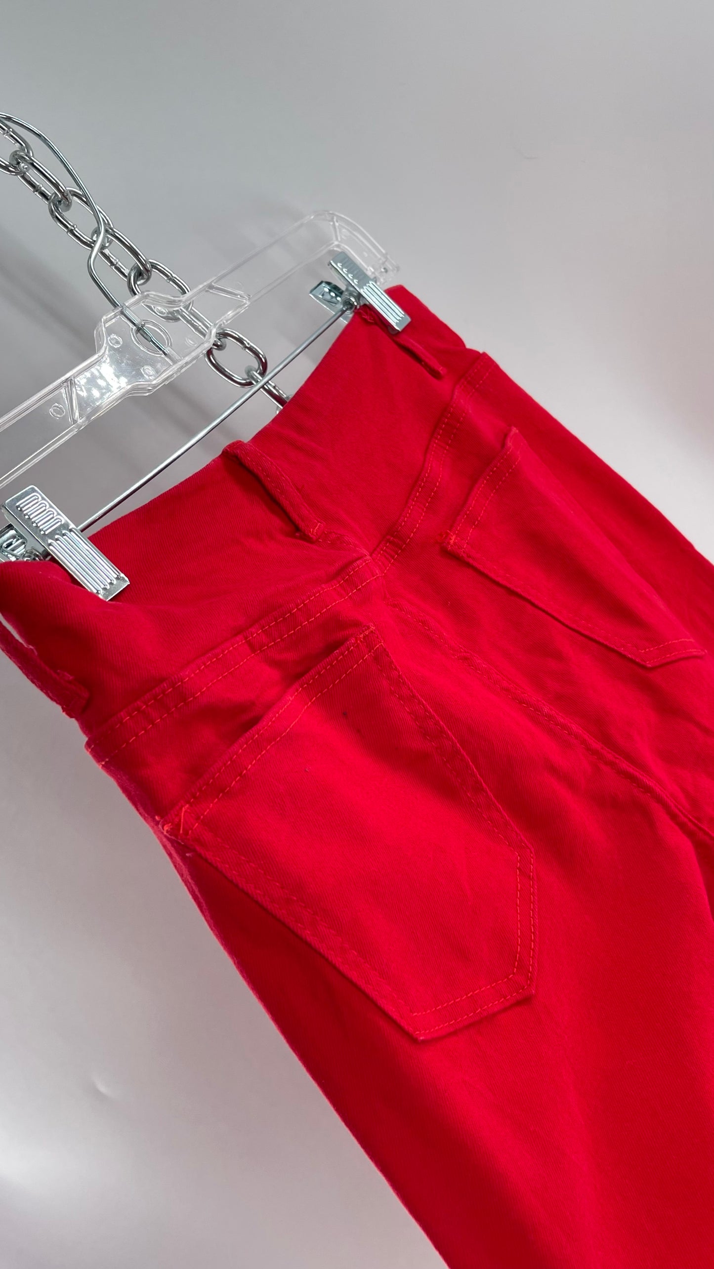 Edikted Rockstar Red Kick Flare Bell Bottoms with Lace Up Thigh and Waistline Detail (Large)
