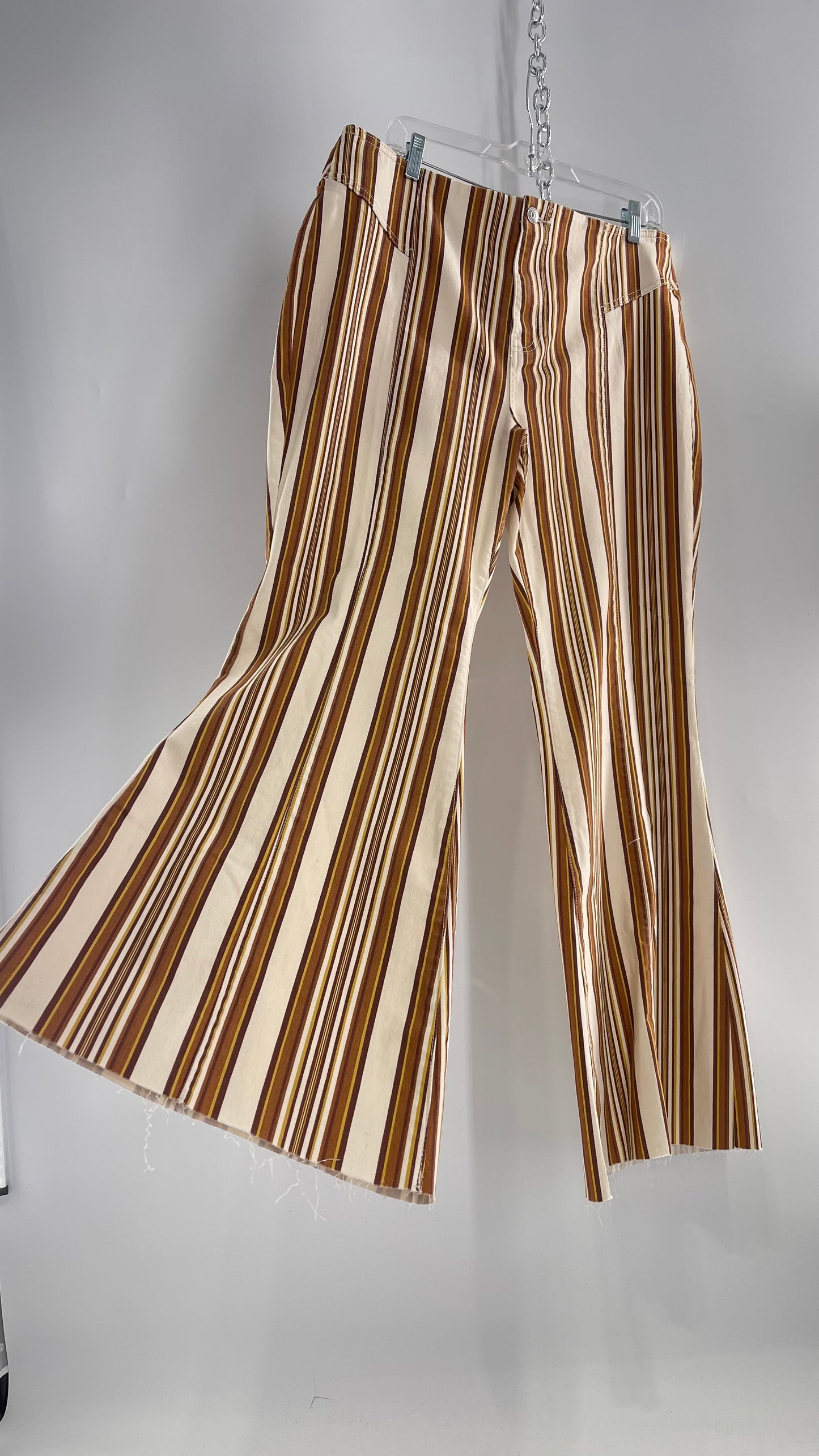Free People 70s Striped Mustard and Rust Tones Flare Leg Bell Bottoms (33)