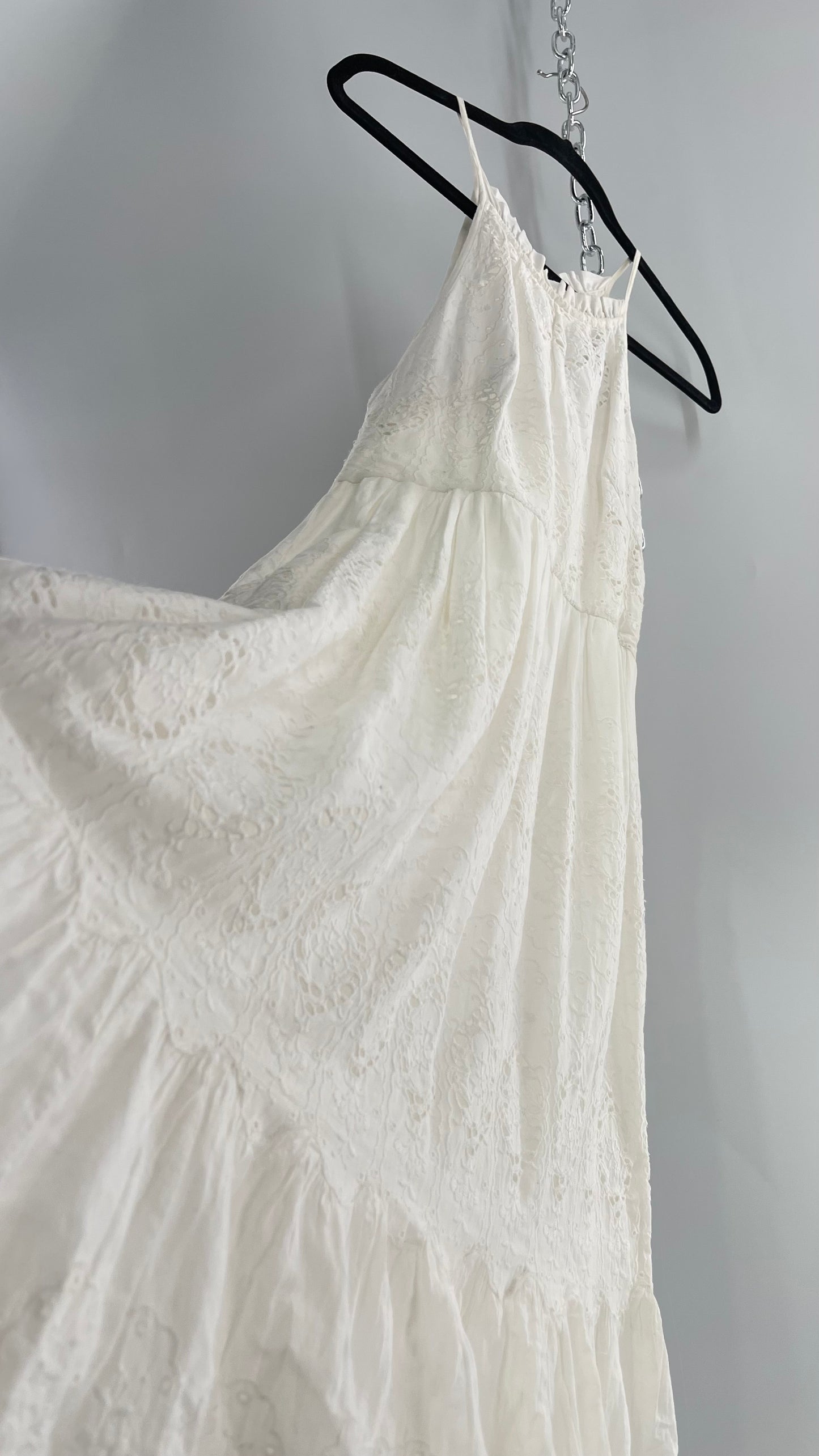 Maeve White Eyelet Tiered Lace Cotton Midi Dress (2)