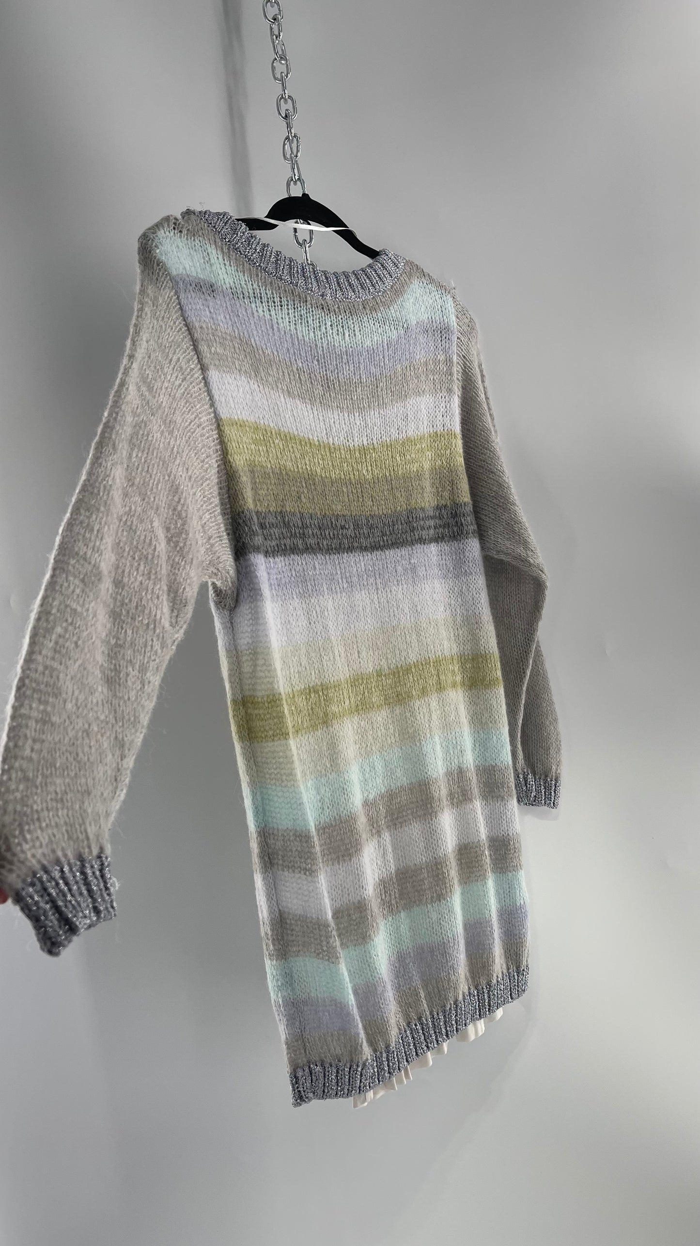 Free People Striped Sweater with Glitter Knit Cuffs and Collar (XS)
