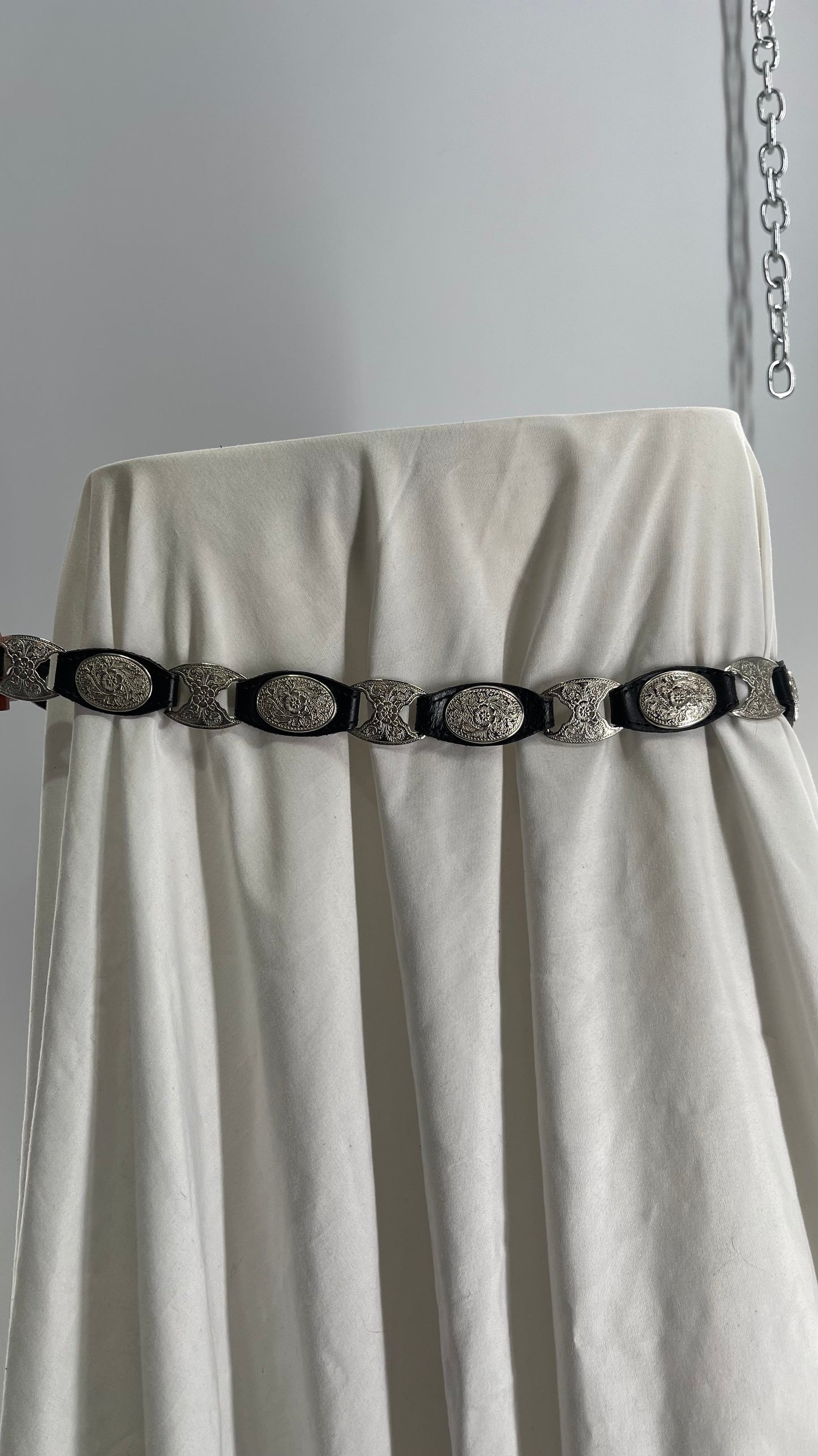 Vintage Genuine Leather Silver Conch Medallion Belt (Large)
