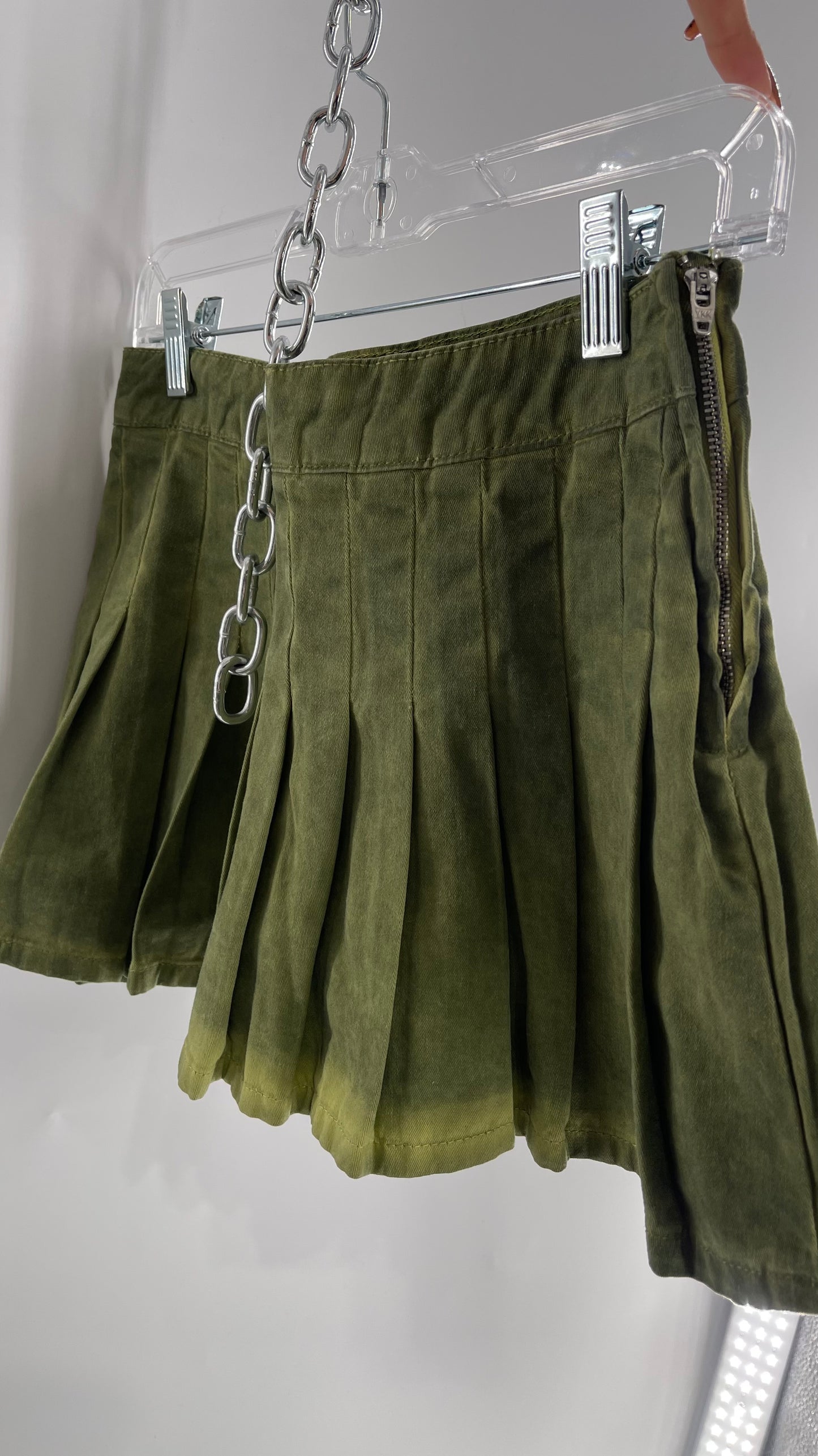 BDG Acid Washed Green Pleated Mini Skirt (XS)