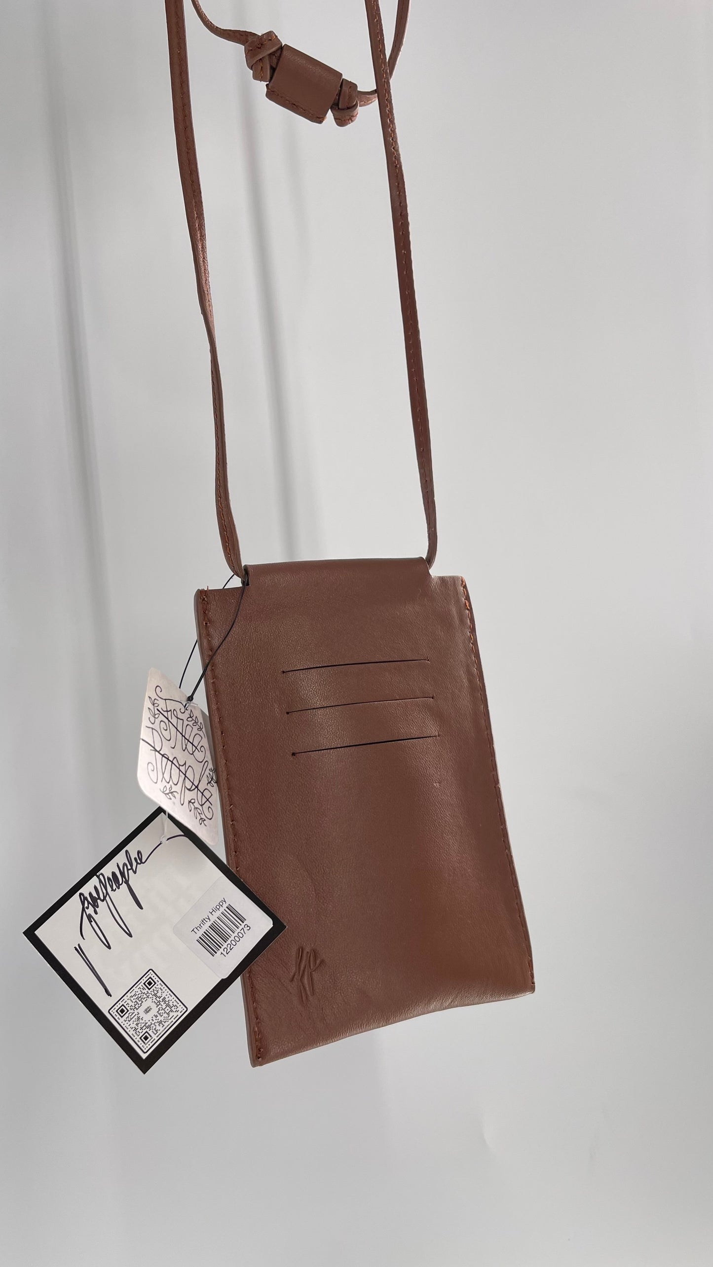 Free People Brown Leather Crossbody Phone Pouch with Tags Attached