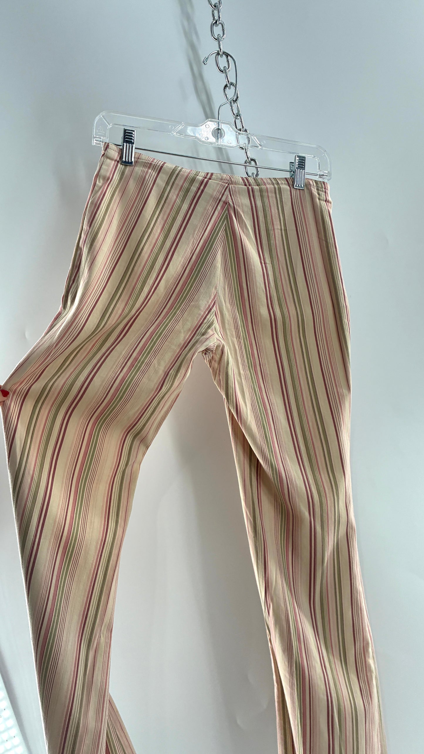 Rare Vintage TARK ‘1 Ultra Low Rise Pink and Green Striped Kick Flares