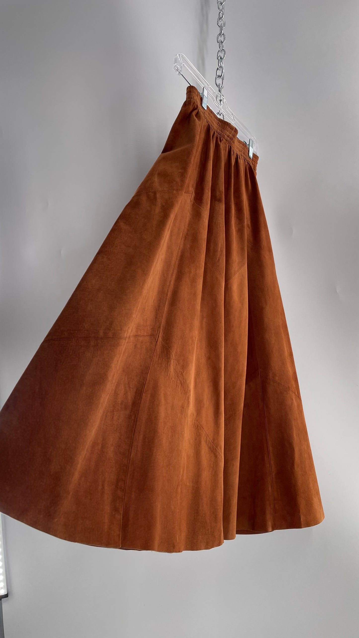 Vintage Brown Leather Suede Paneled Voluminous Skirt Assembled in Mexico (S)