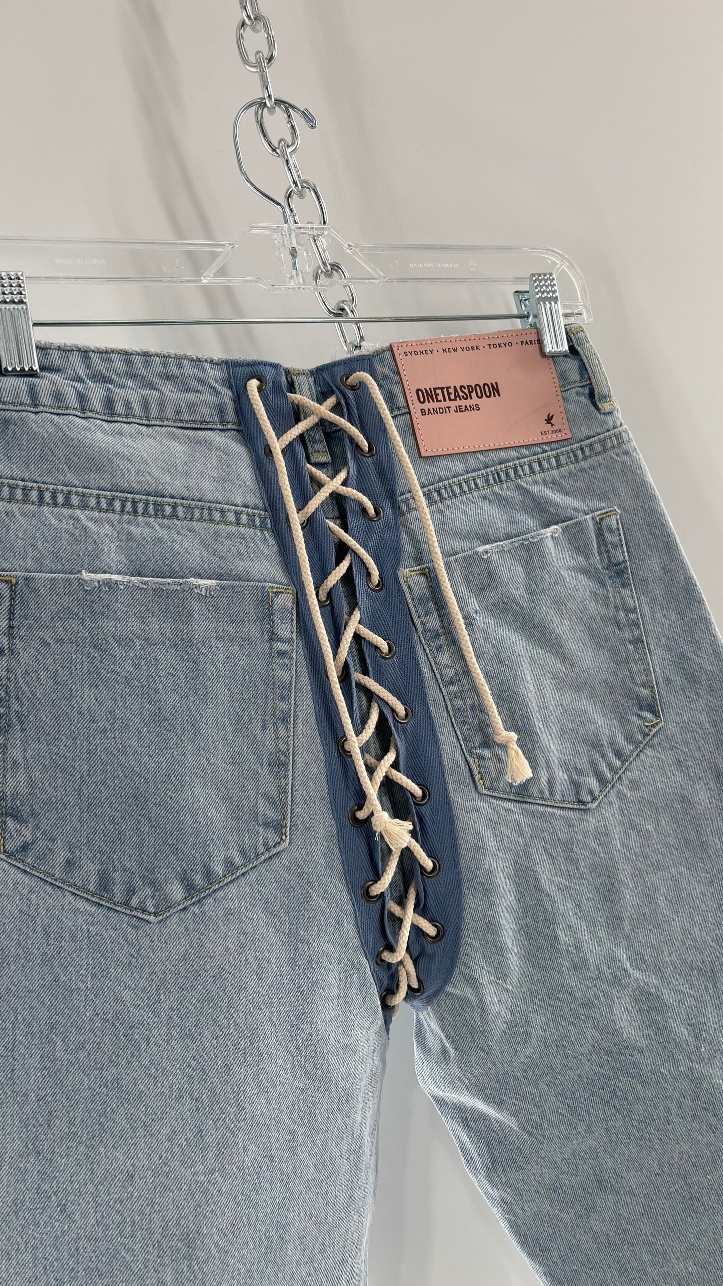 One Teaspoon Best Blue Lace Bandit Jeans Lace Up Detail on Front and Back (24)