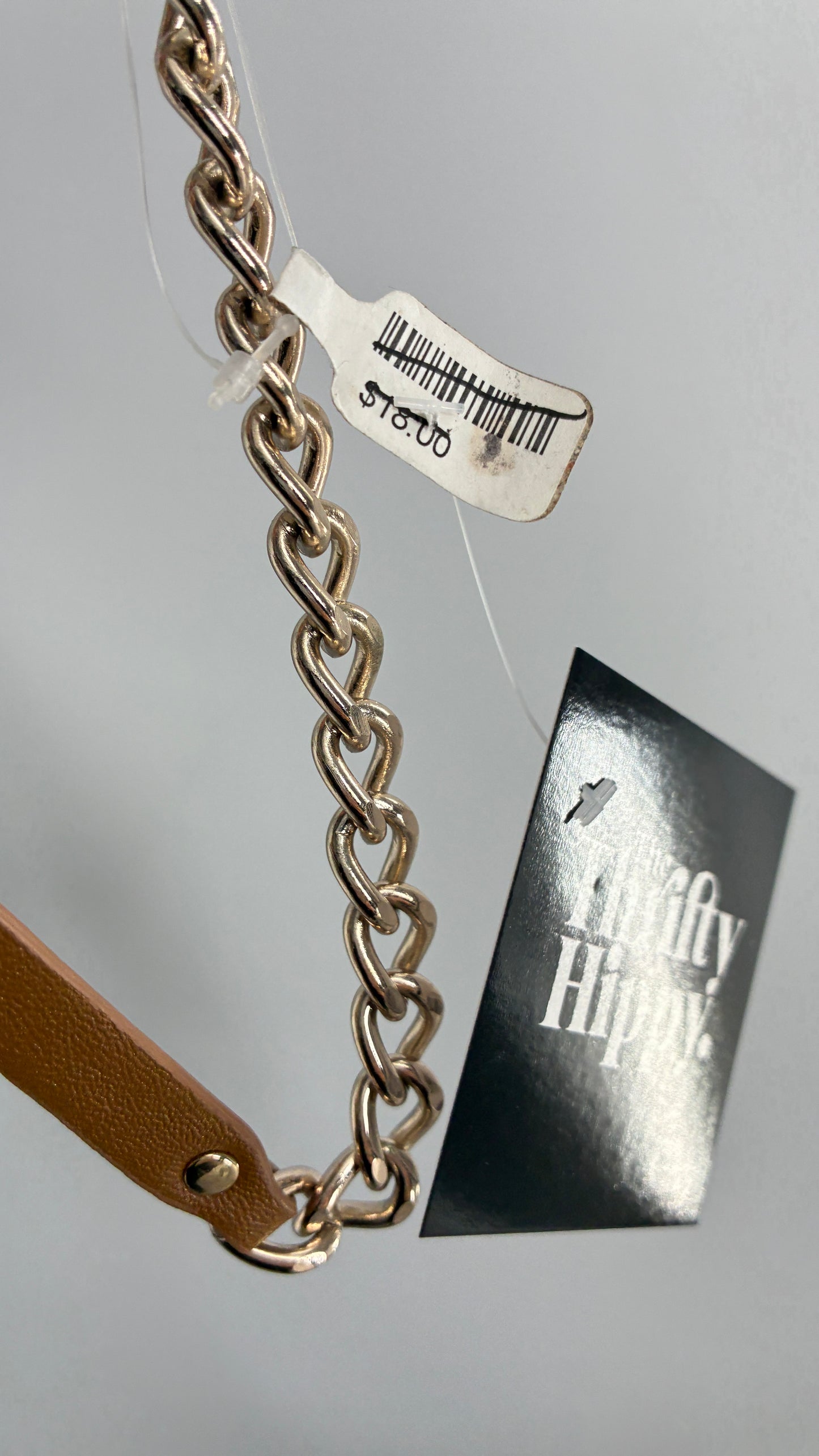 Brown Vegan Leather Gold Chain Headband with Tags Attached