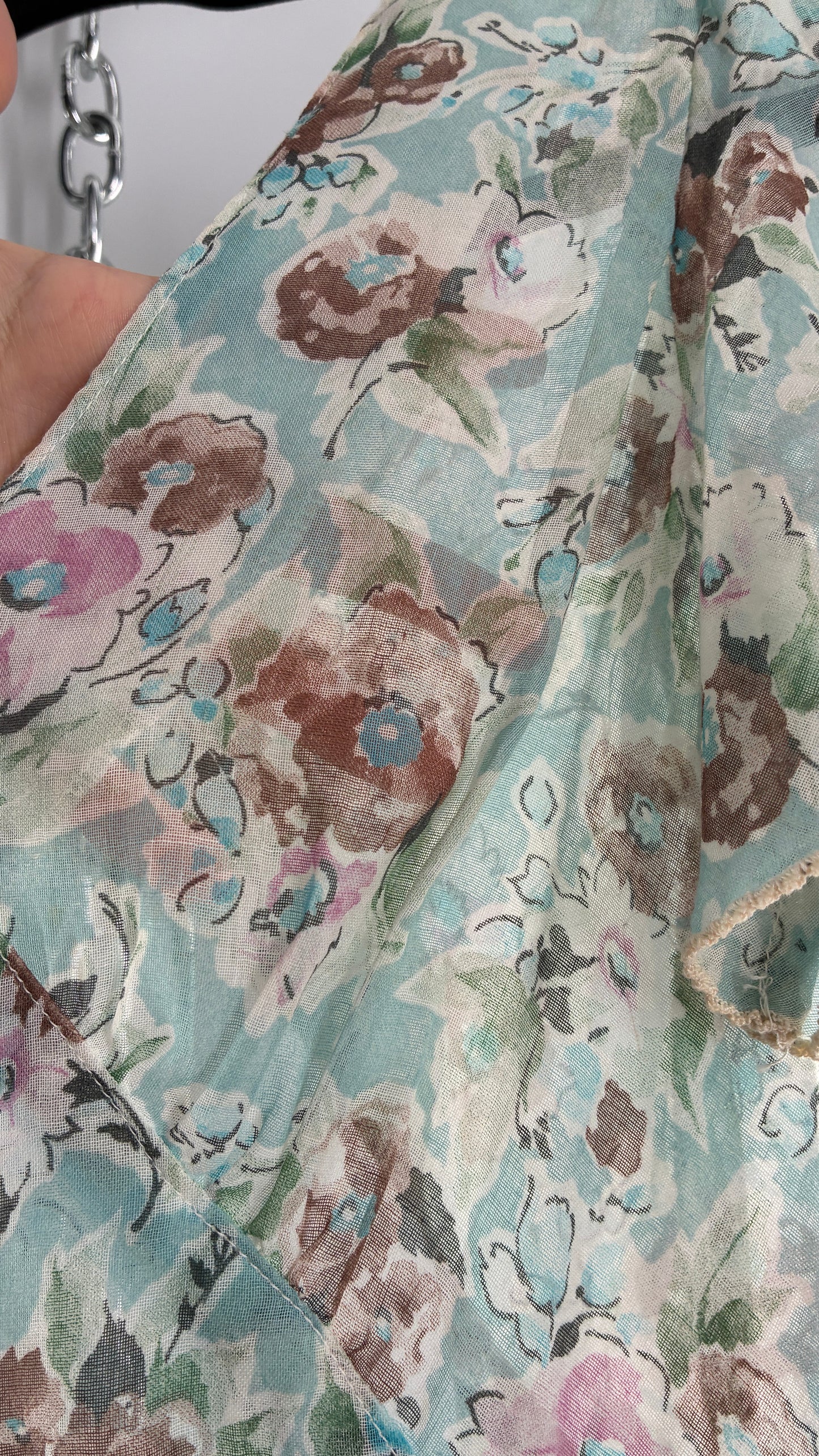 Handmade Vintage PLAIN JANE 1970s Voluminous Floral Gown with Bust Detail and Open Back (XS)