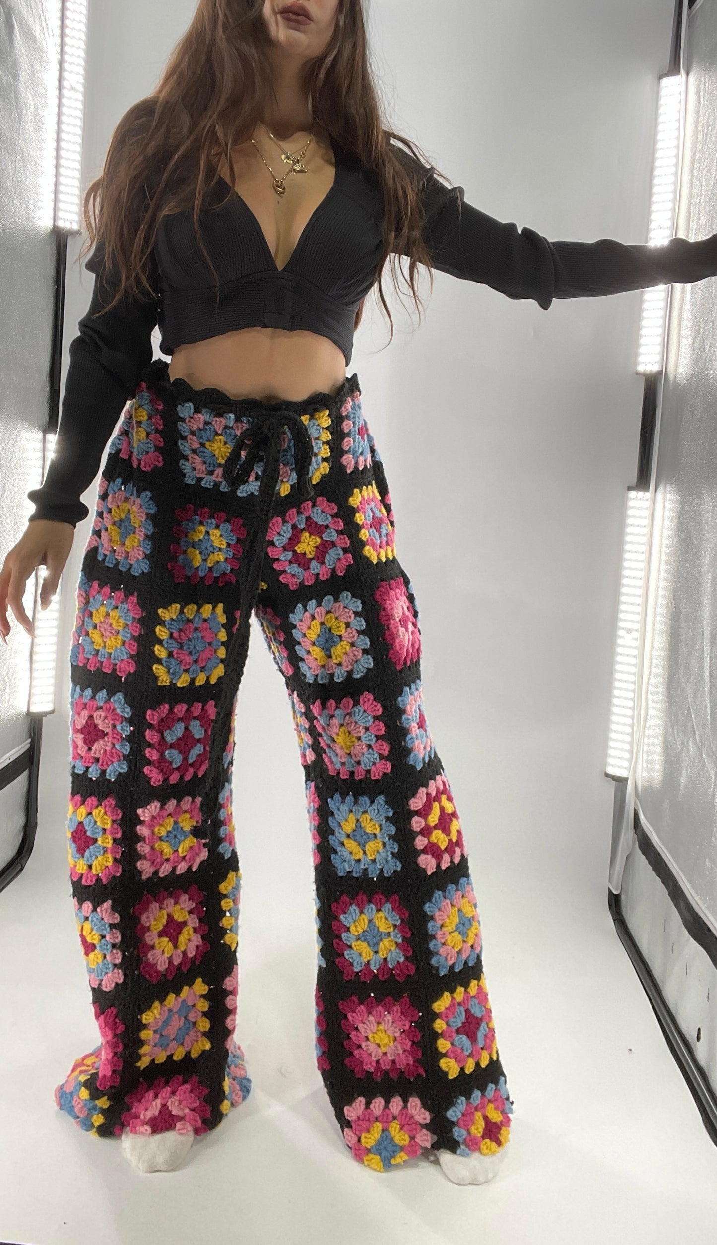 CUSTOM Handmade Granny Square High Contrast Lounge Pants (XS/S/M/L)