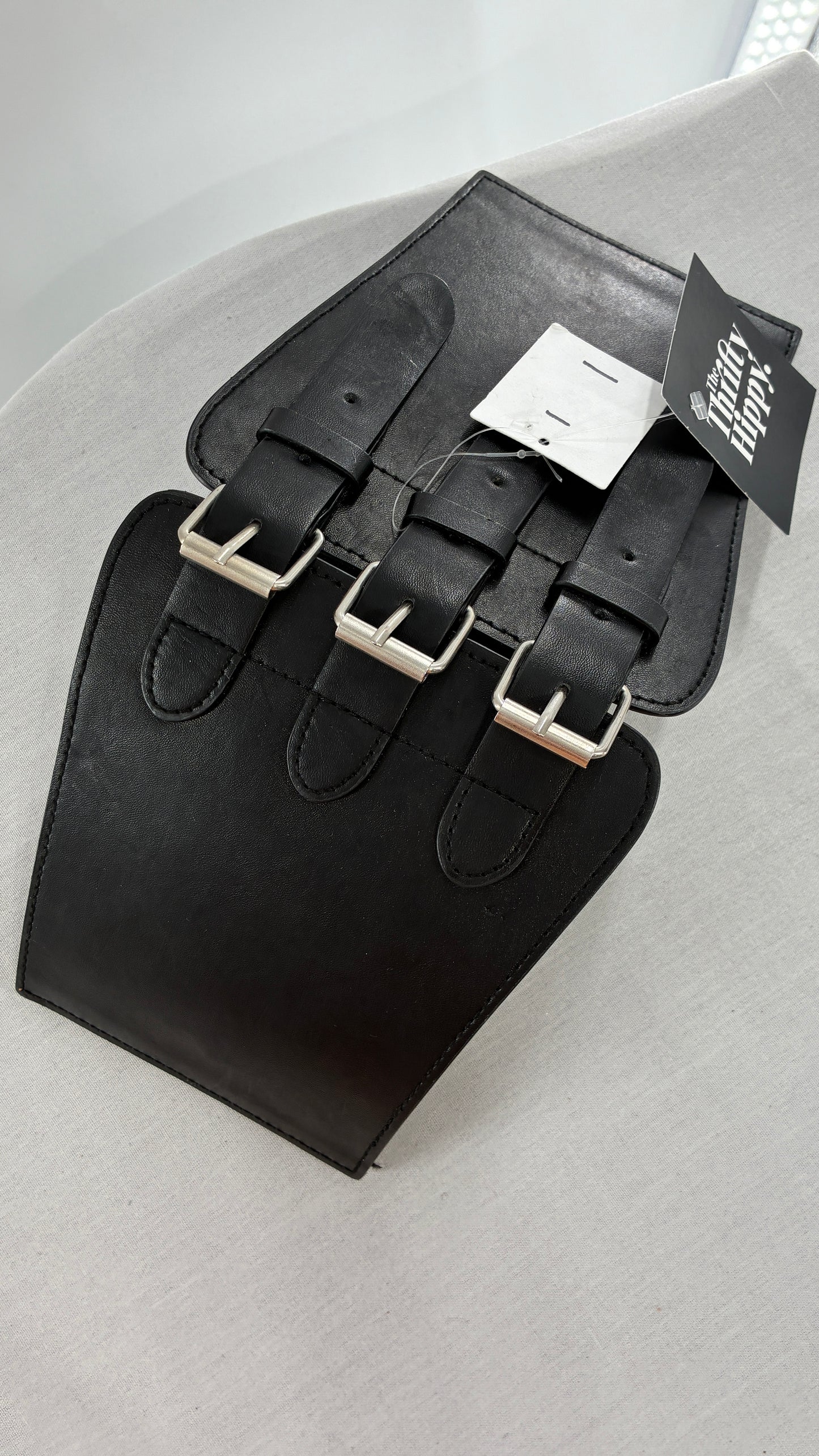 Urban Outfitters Black Corset Belt with Many Buckles and Tags Attached (One Size)