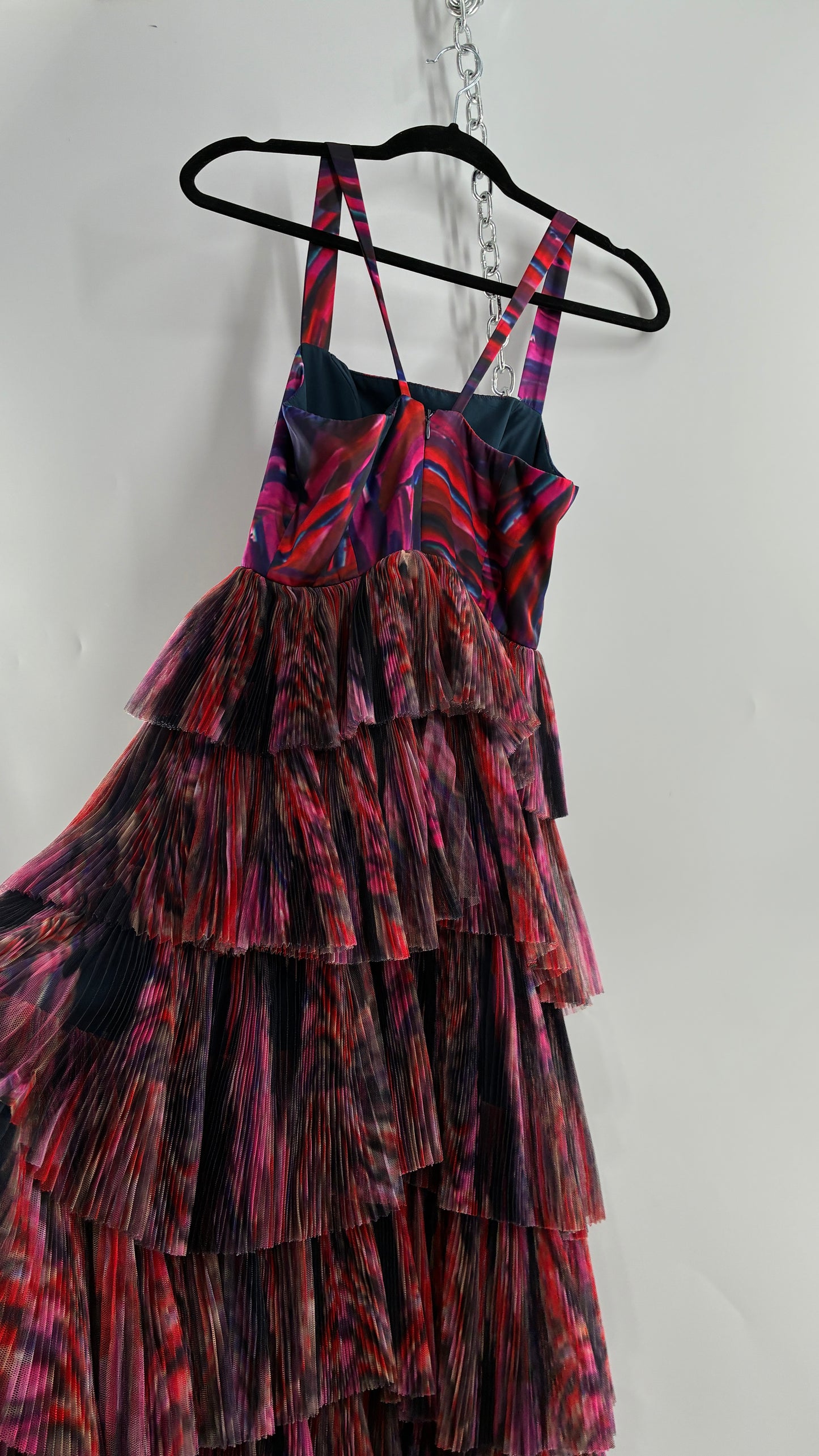 HUTCH Ruffled Maxi Gown Graphic Navy Blue, Fuchsia (2P,4)