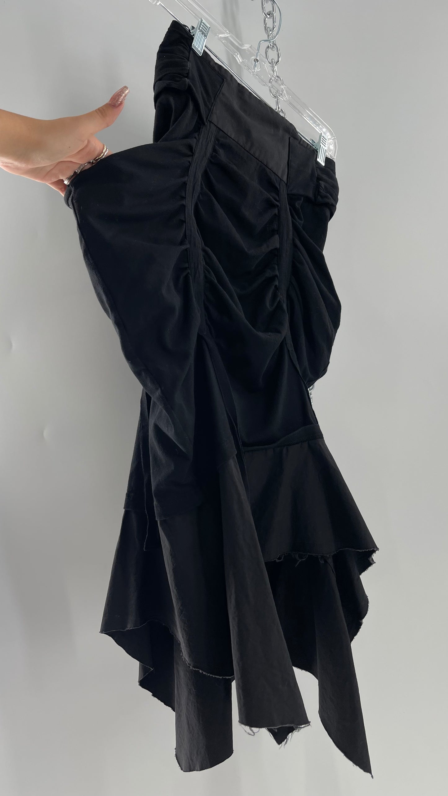 AGANOVICH Black TS50 Jersey Ruched Asymmetric Cargo Skirt with Gold Zipper (0)