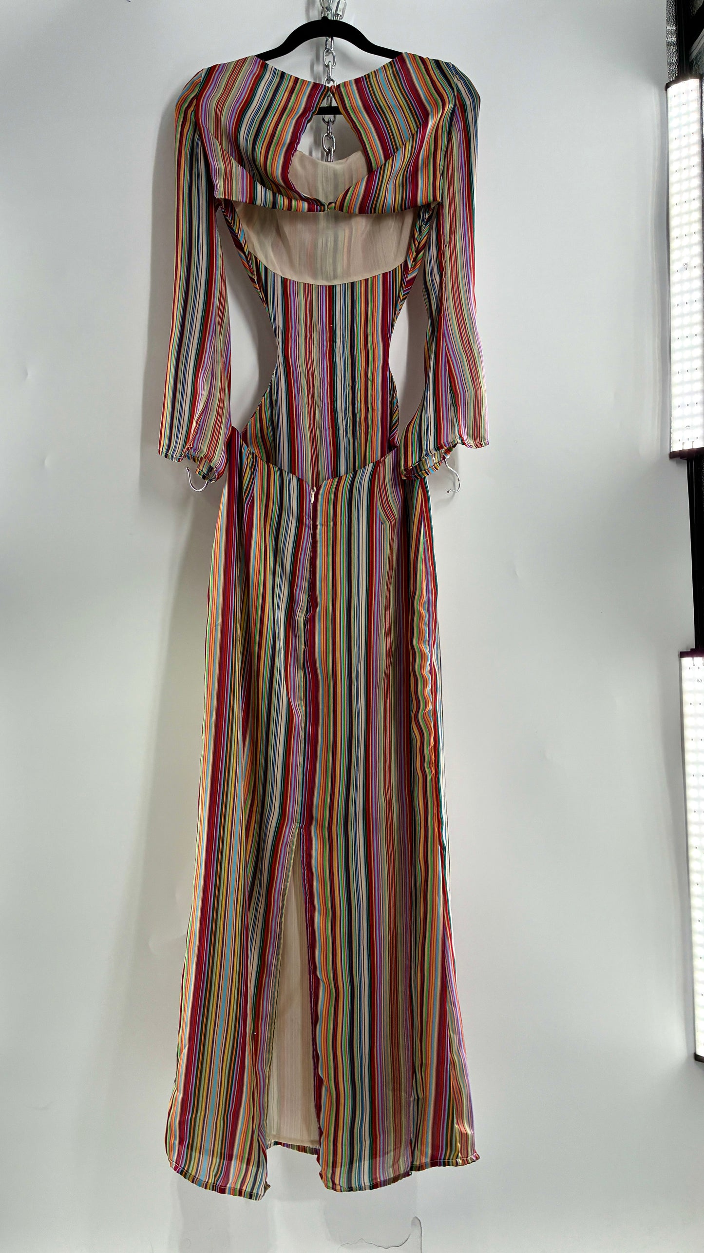 WINTERMUSE Daphne Multicolored Striped Silky Backless Cutout Dress (4)