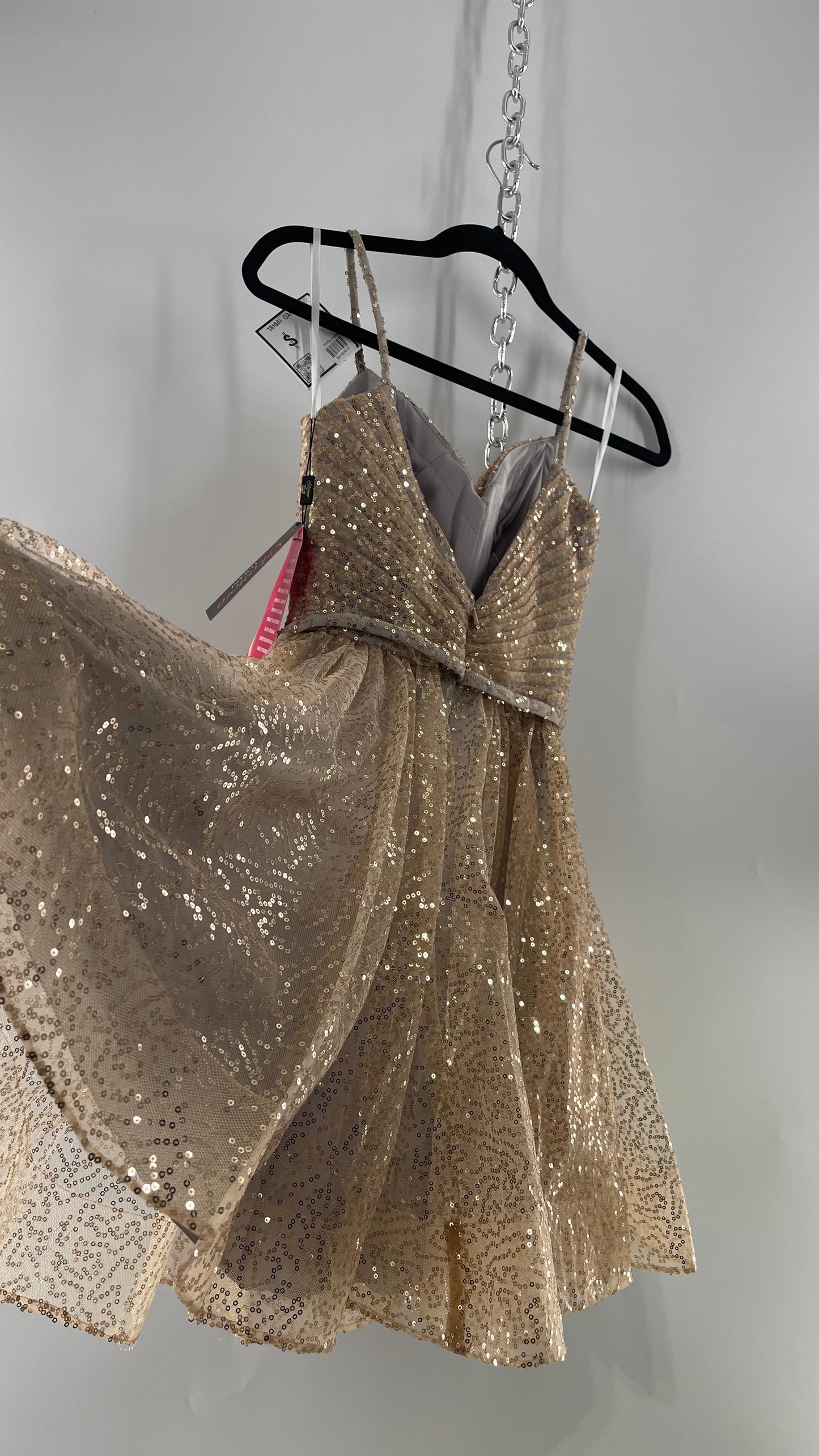 Terani Couture 1922H0420 Sleeveless Gold Sequin Tutu Dress with Ruched Corset Body (0)