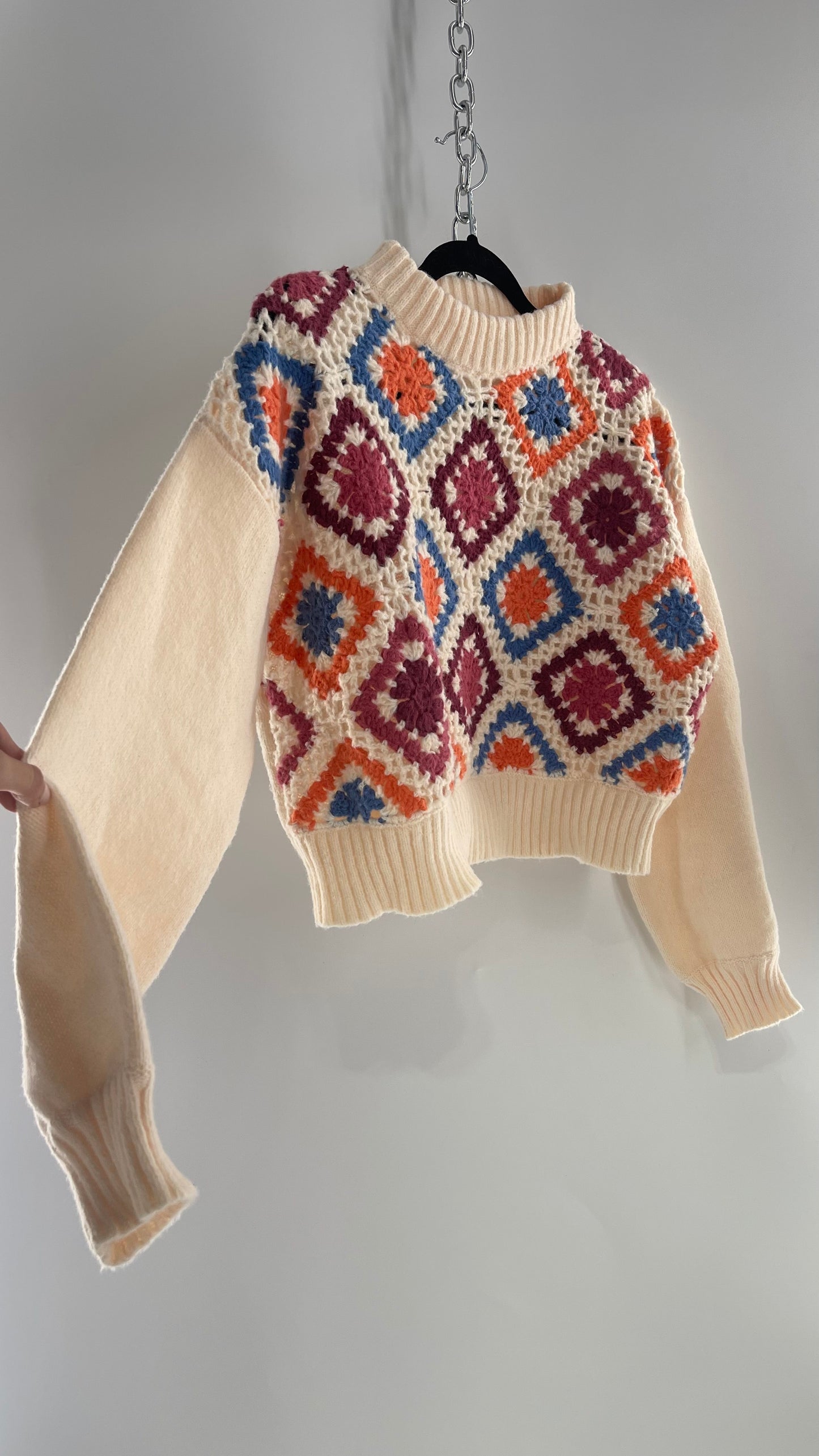 Vintage Granny Square Thick Knit Sweater (Medium)