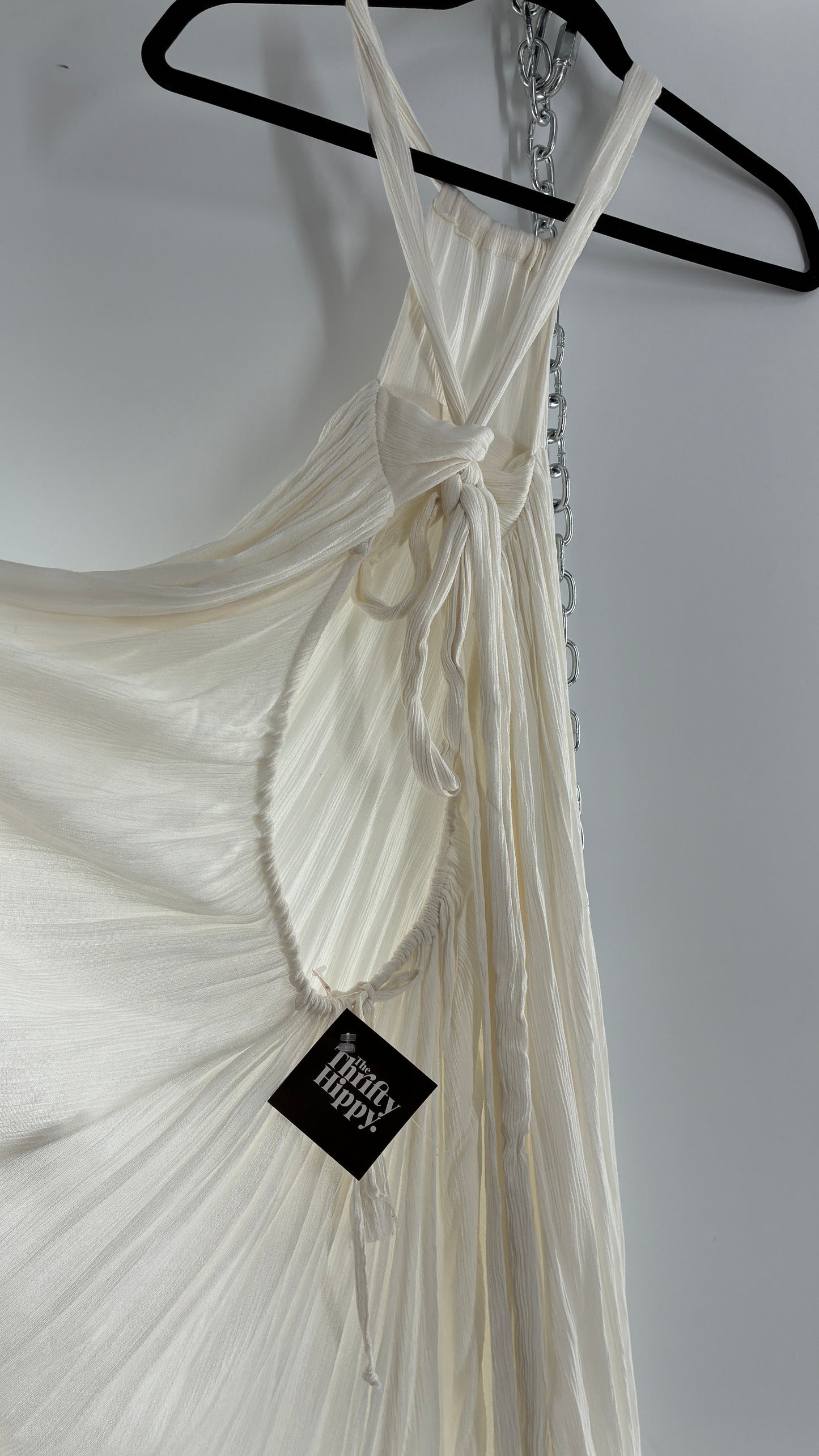Free People White Voluminous Maxi Gown with Low Open Back (XS)