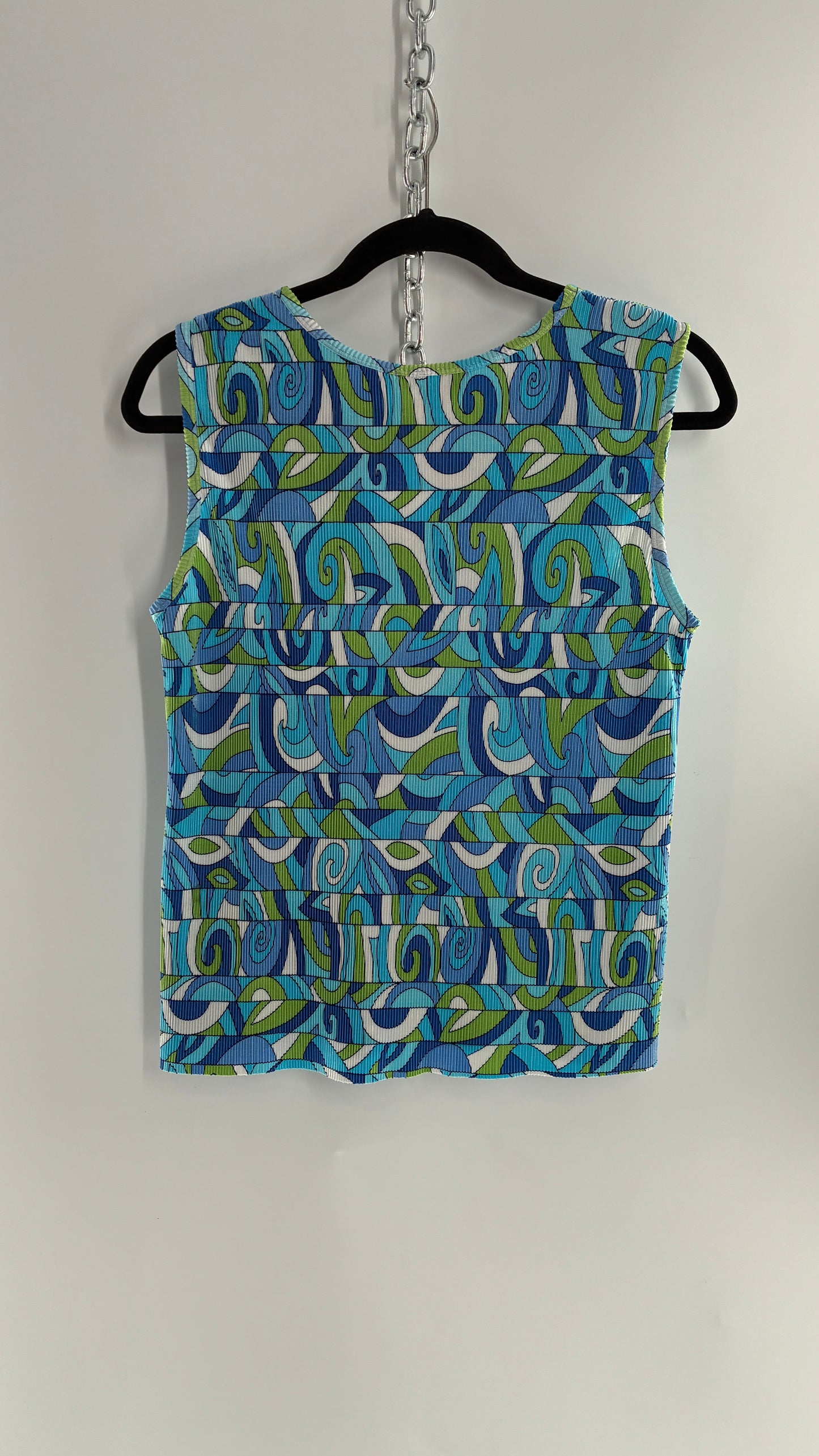 Vintage PLISSÉ Abstract Blue and Green Crimped Camisole (Large)