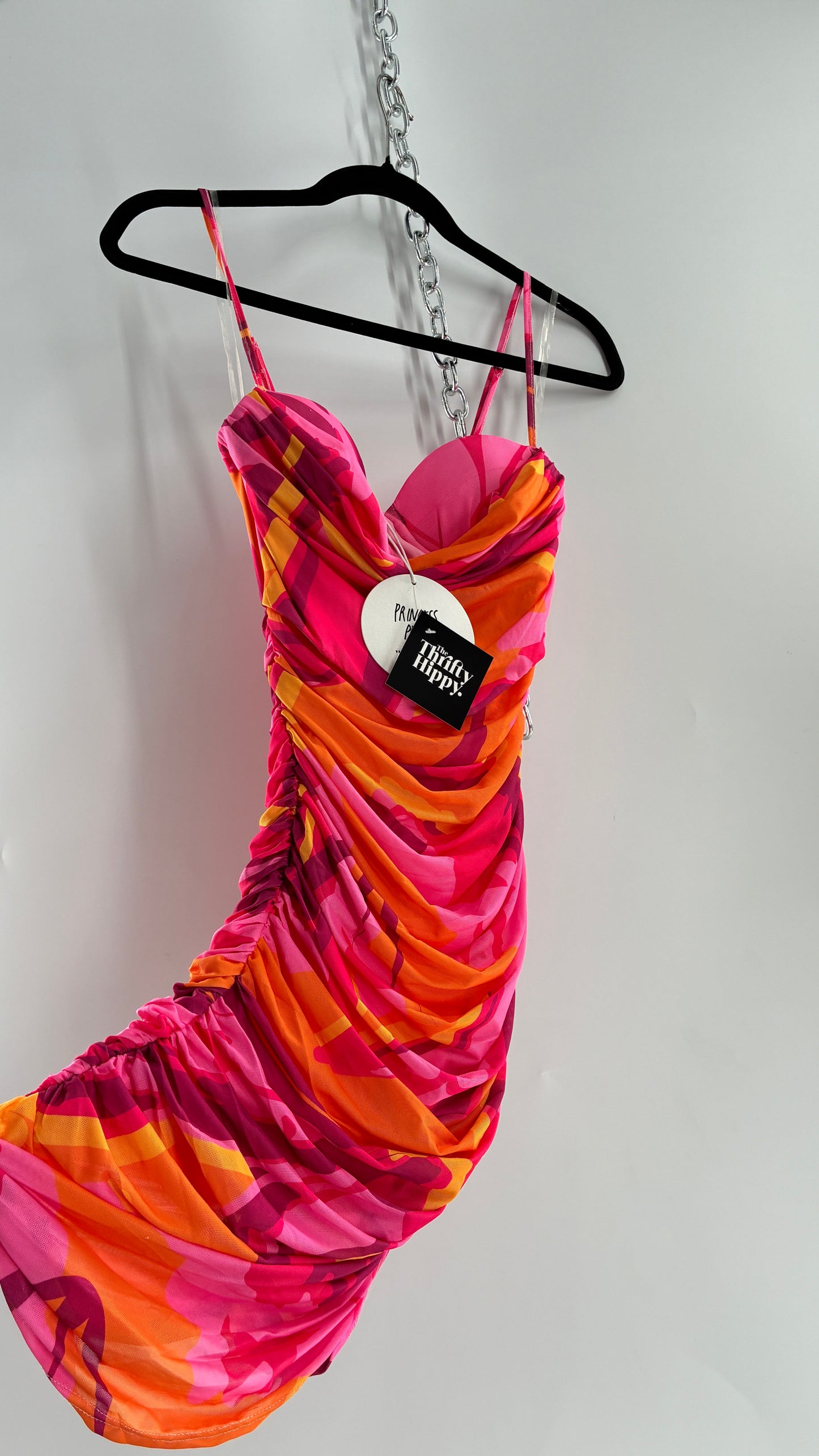 Princess Polly Sunset Ruched Mini Dress with Draped Bust, Underwire Exposed Bra, and Tags Attached (0)
