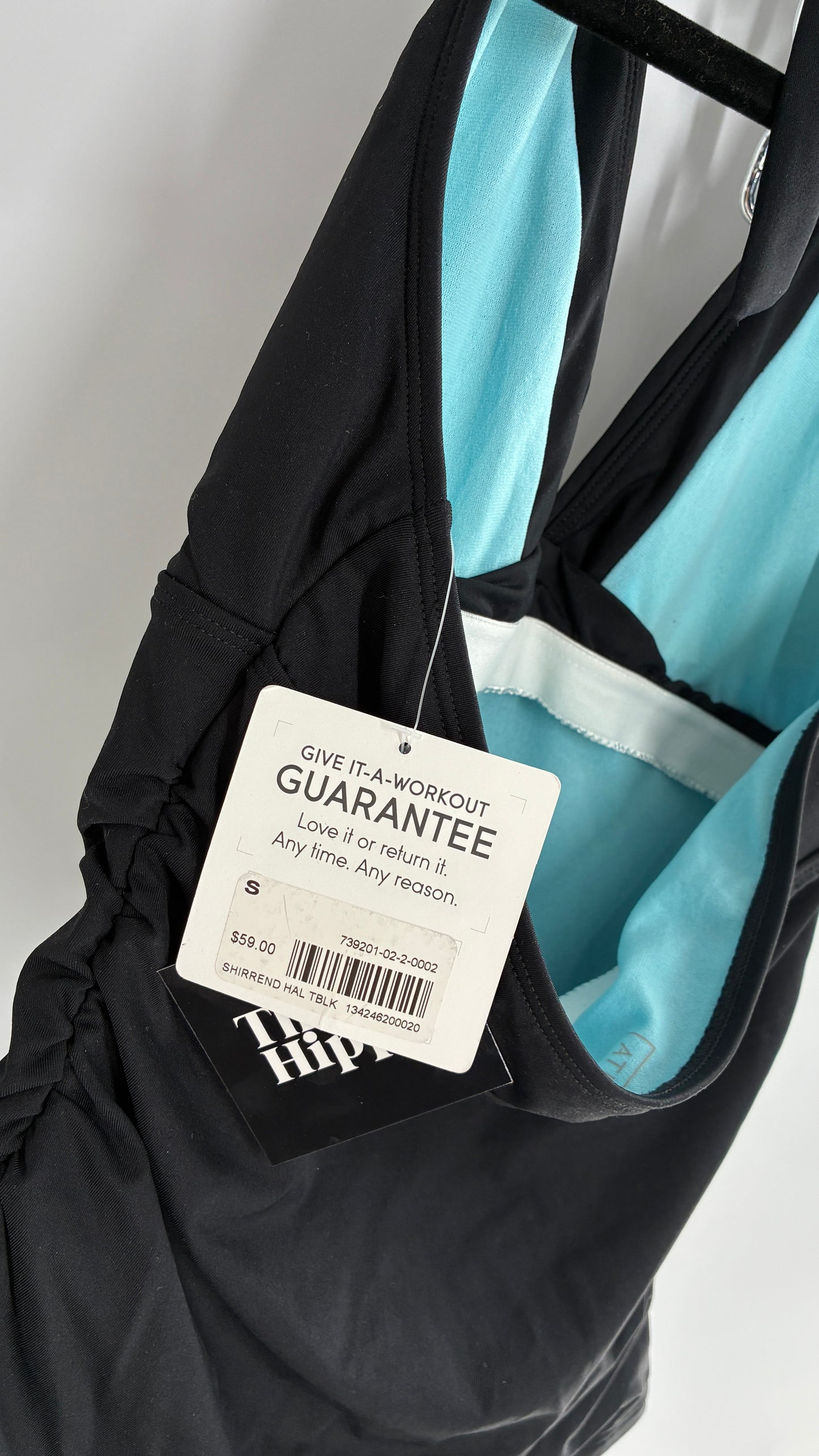 ATHLETA Black Ruched Halter Tank with Built in Lined Bra and Tags Attached (Small)