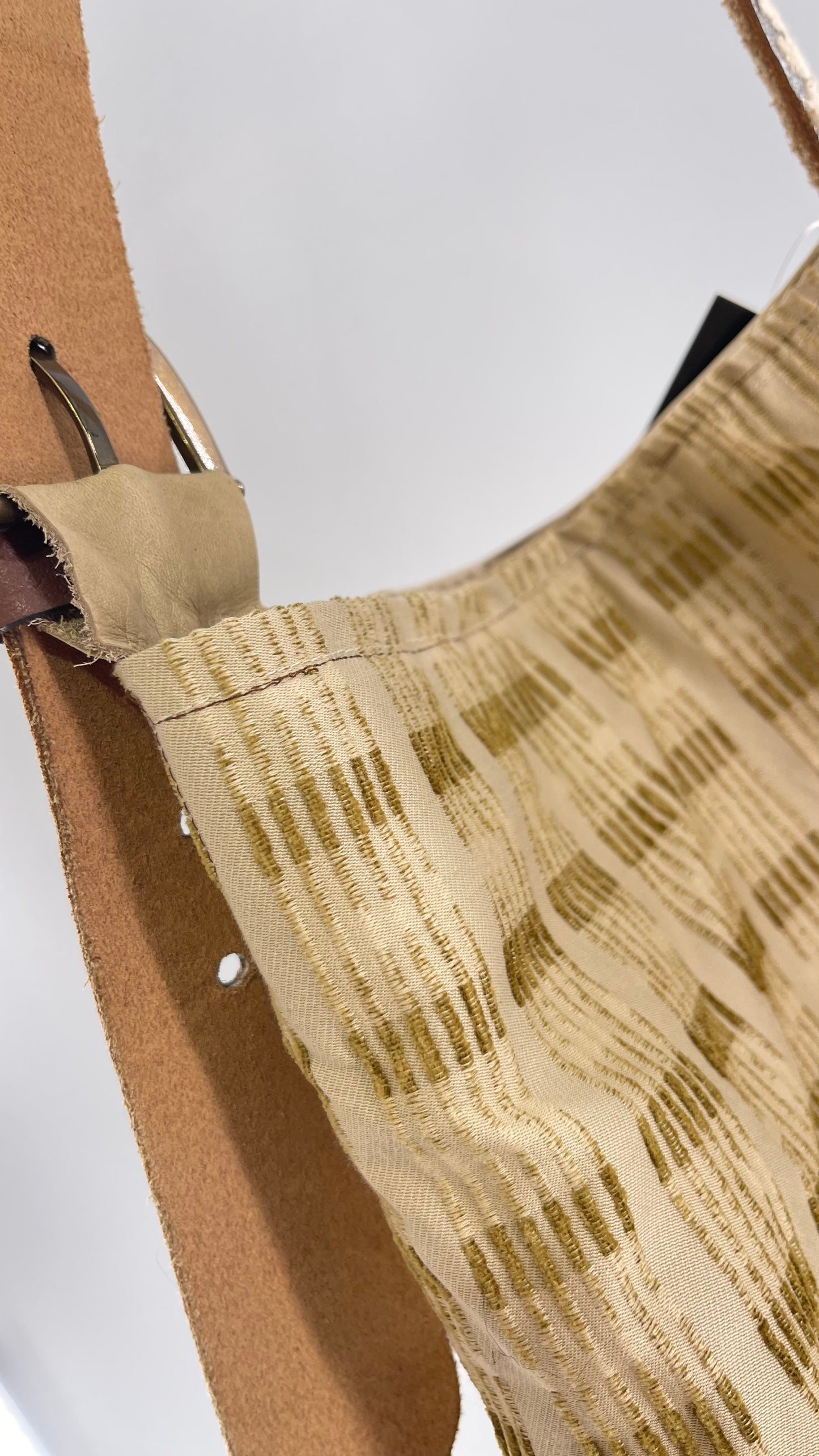 Tote with Embroidered Gold Exterior, Embroidered Leather Strap and Leather Interior - Shown Reversed