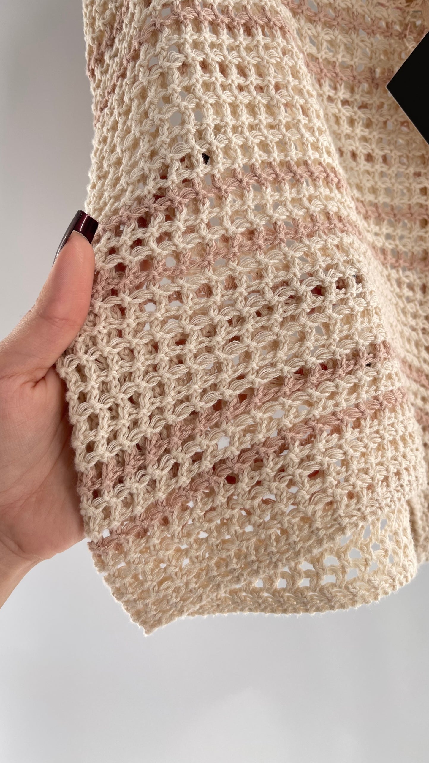 Free People Beach Beige Knit Crochet Cover Up Shorts (Medium)