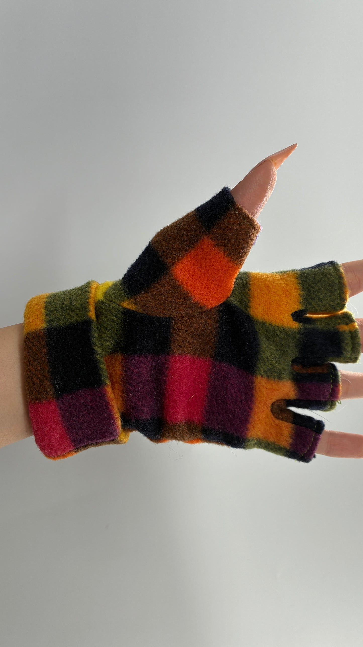 Colorful Flannel Plaid Fingerless Gloves