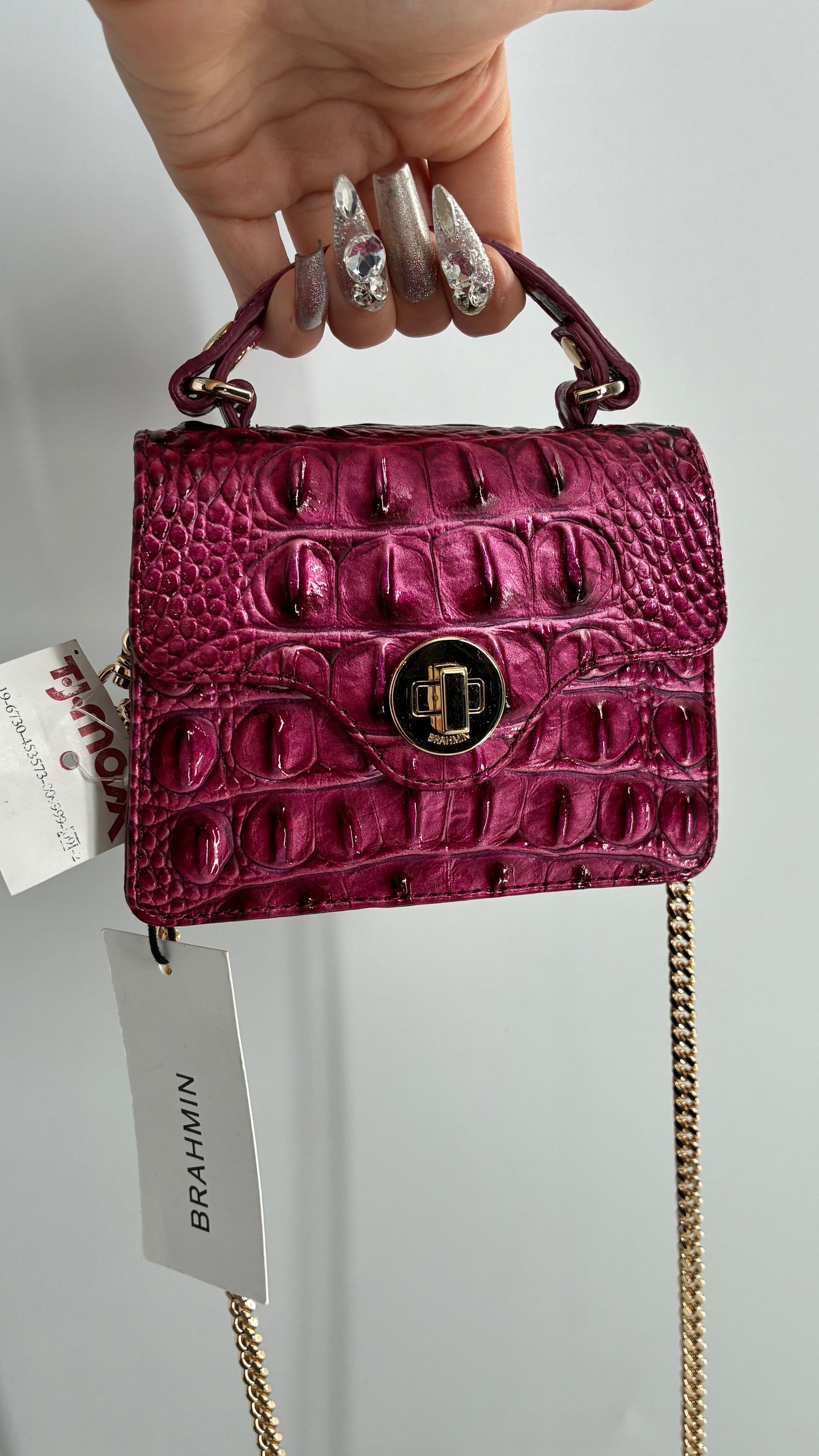 BRAHMIN Arietta Pomegranate Melbourne Mini Purse with Tags Attached, Gold Crossbody Chain and Authentication