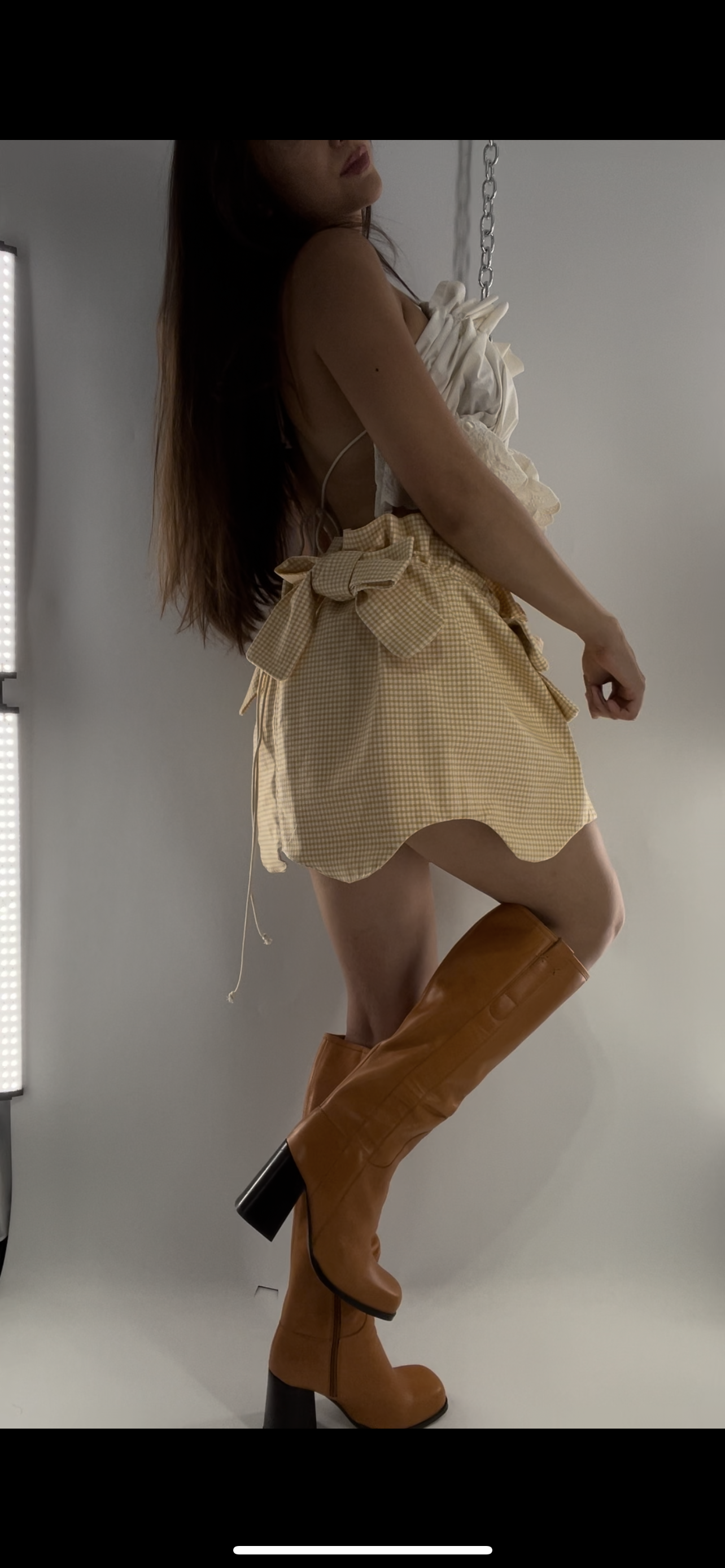 Handmade Vintage Yellow Gingham Skirt with Oversized Bows, and Soft Sloped Hem (One Size)