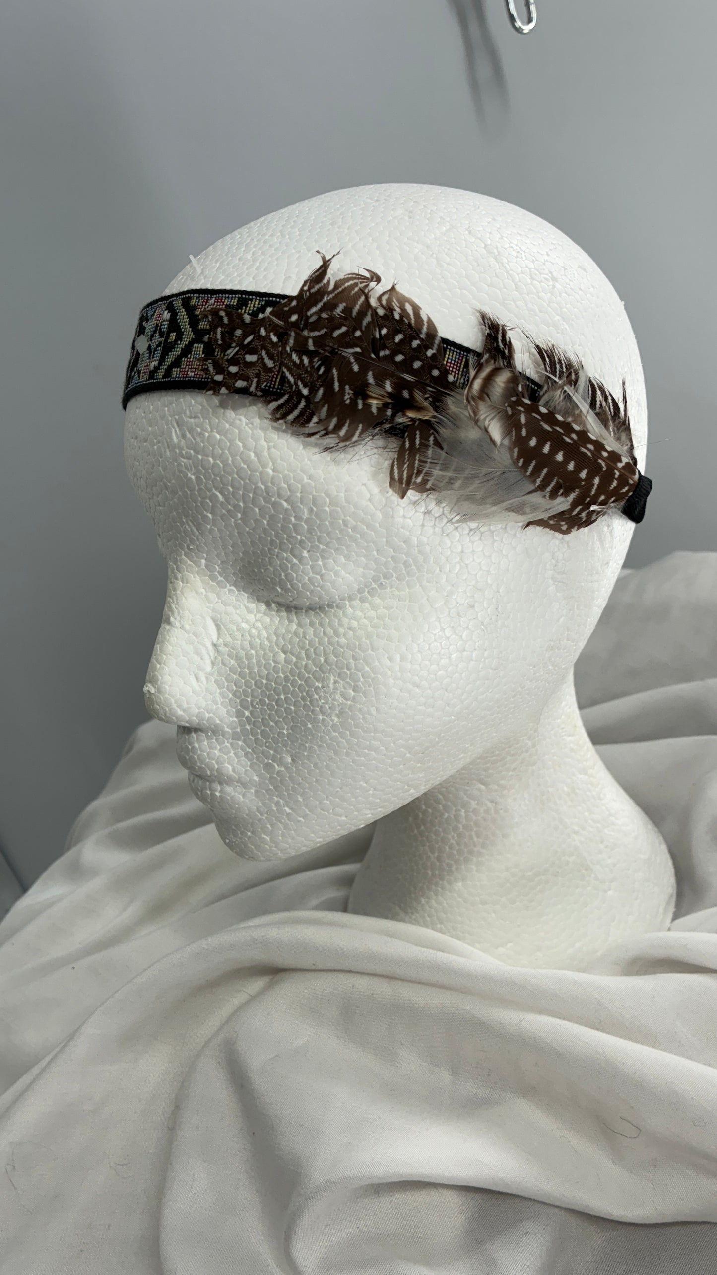 Embroidered Headband with Feather Details