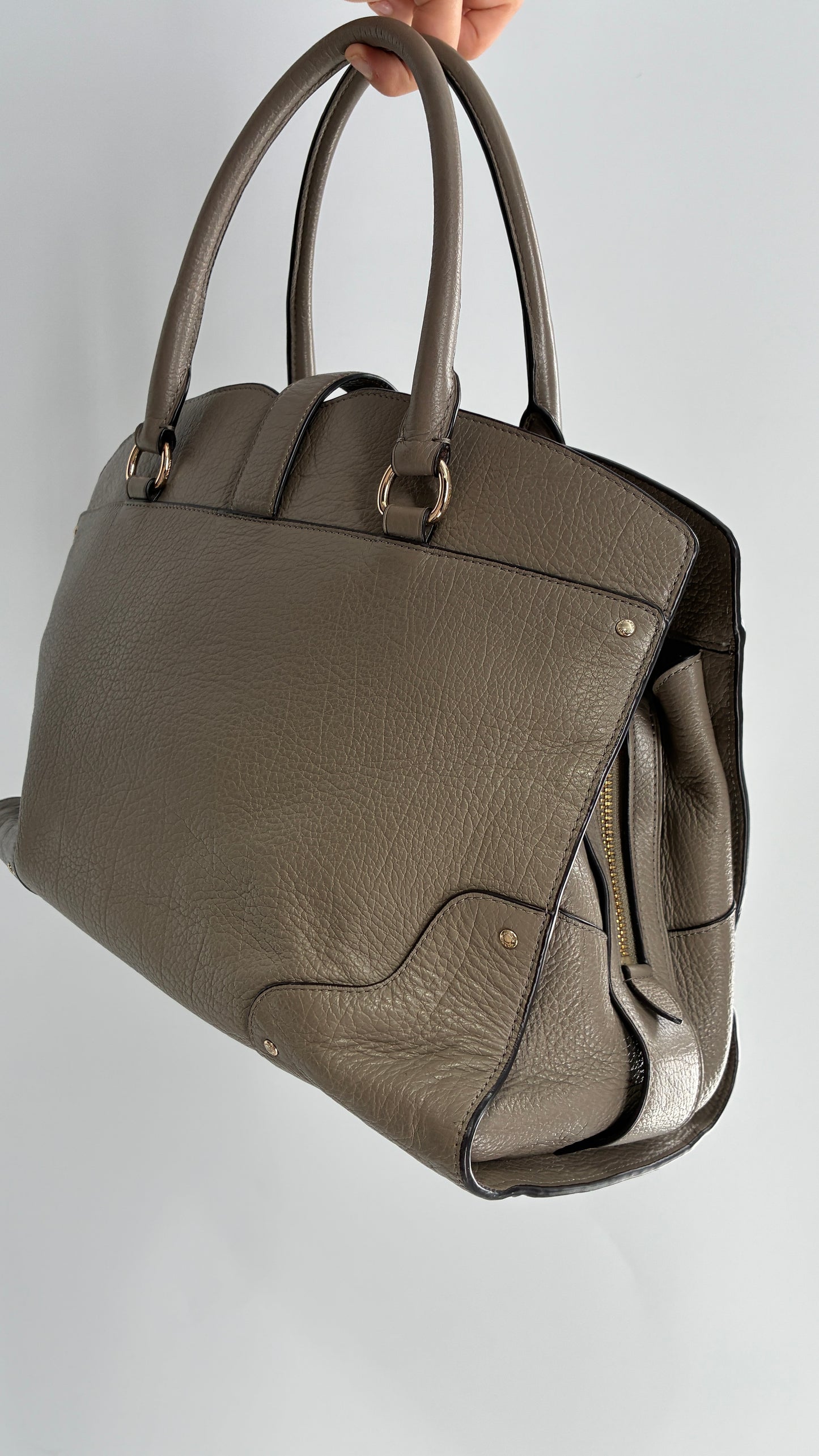 COACH Mercer Satchel 30in Grain Taupe Leather Bag with Multiple Sections and Pockets