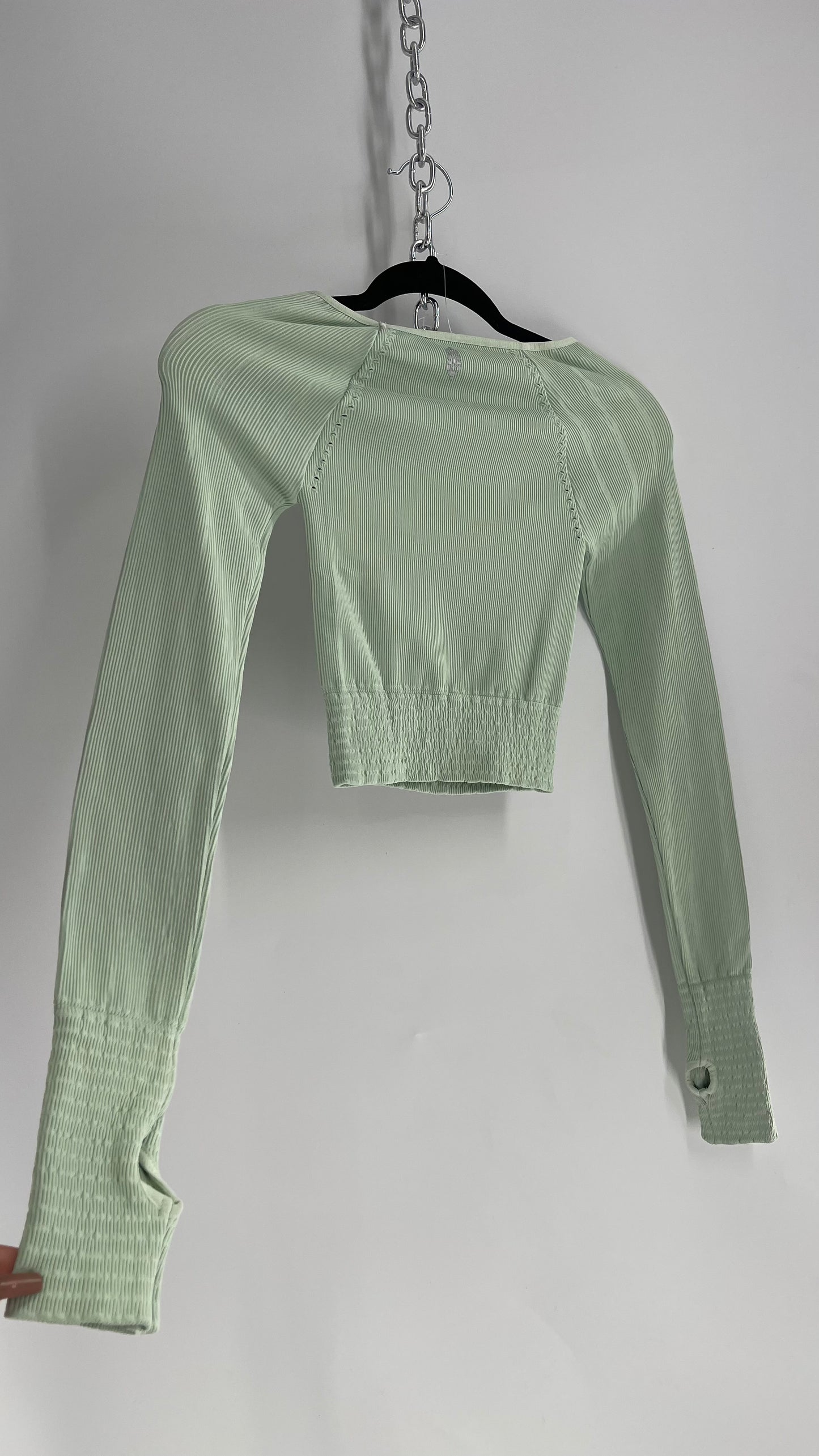 Free People Movement Seafoam Green Cut Out Long Sleeve with Thumb Holes (XS/S)