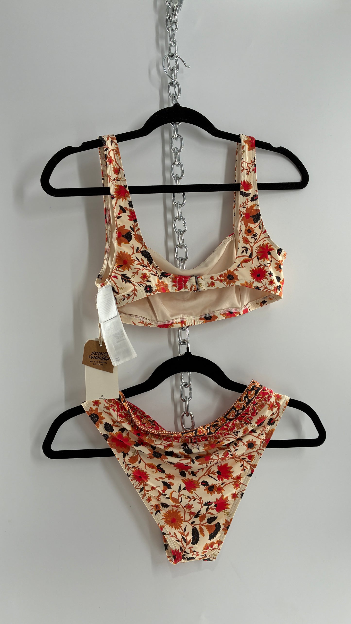 BILLABONG Orange Florals Swimsuit with Tags Attached (Medium)