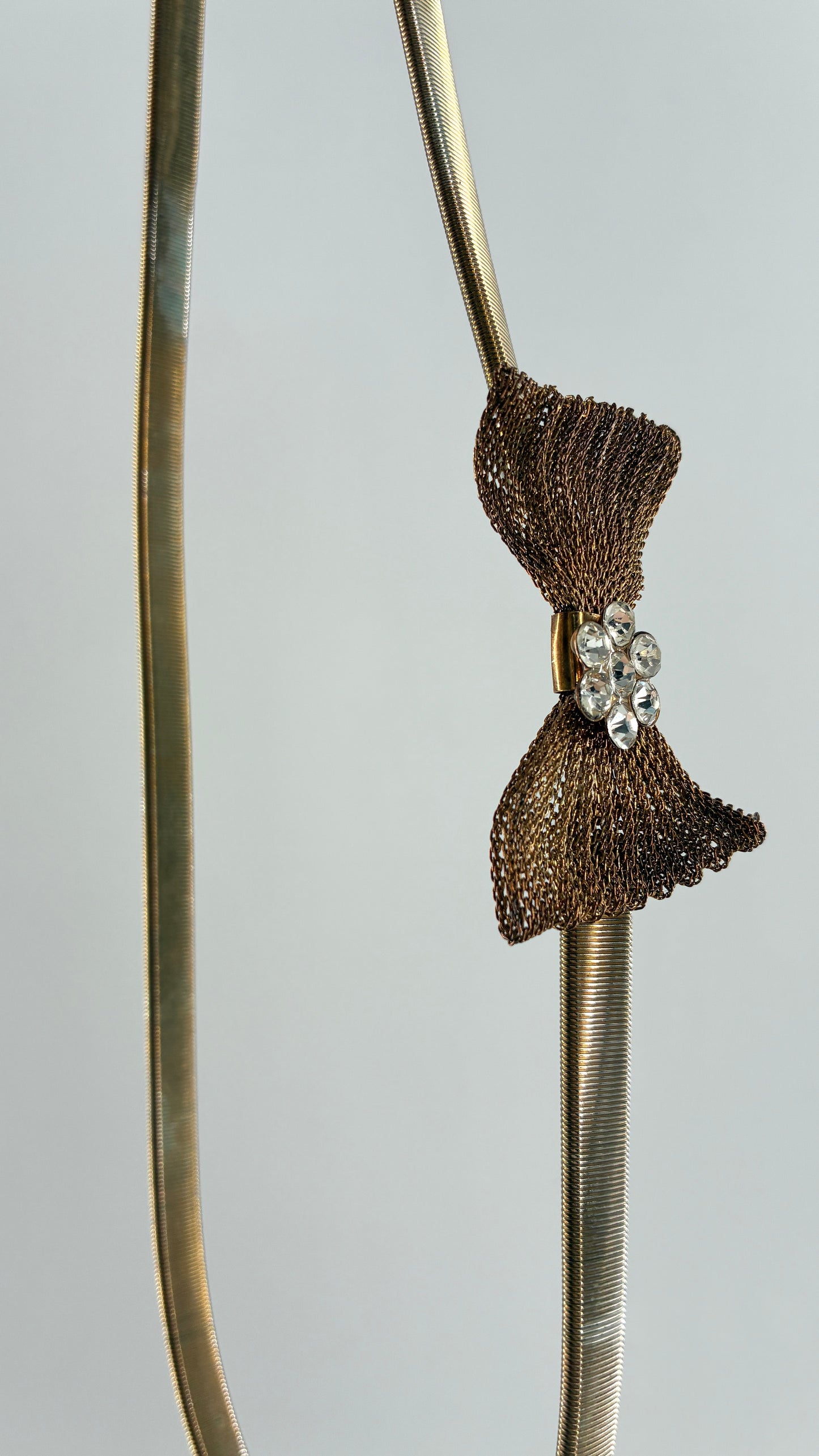 Vintage Silver and Gold Thin Stretchy Metal Belt with Mesh Bow