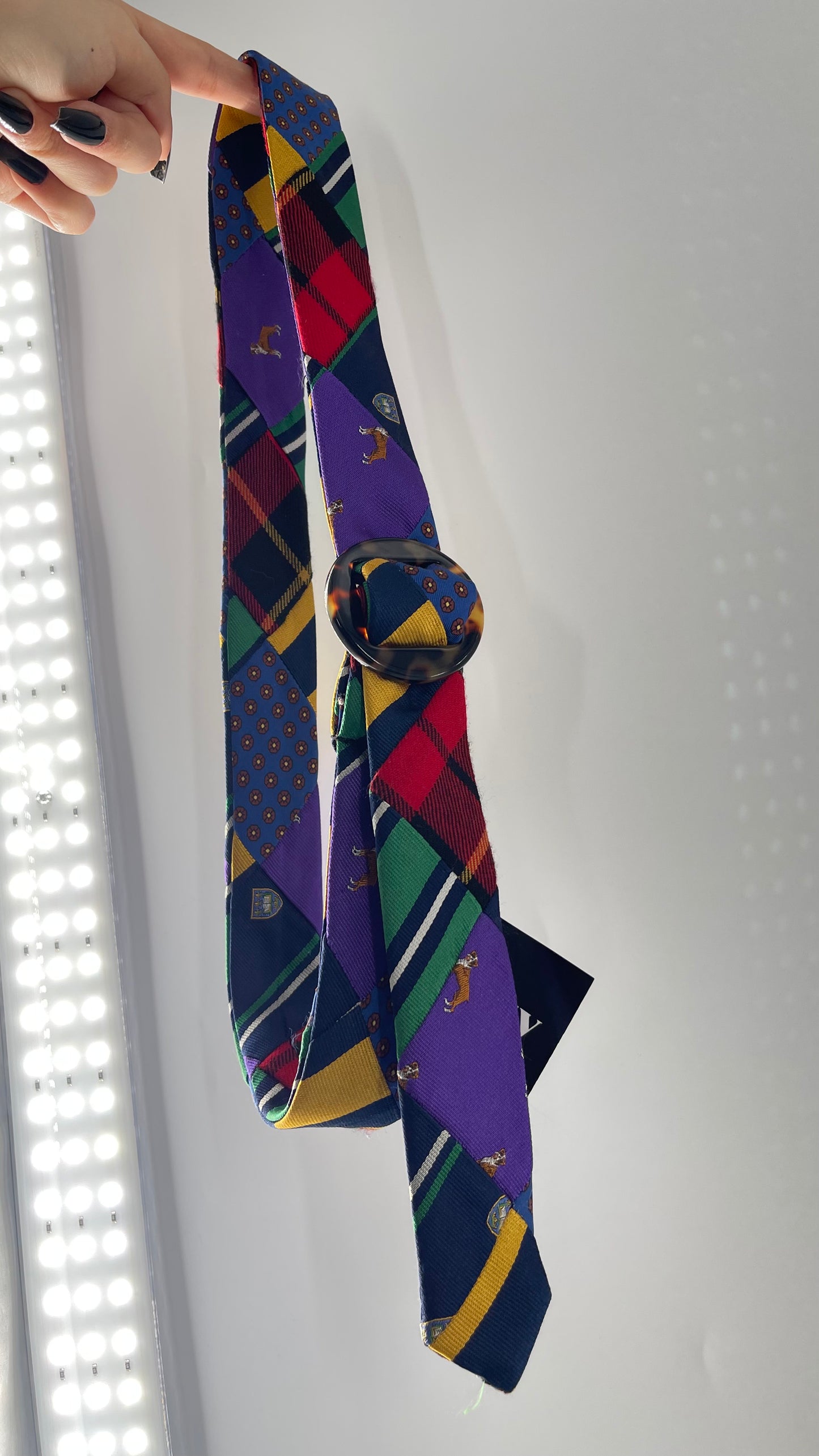 J. Crew Patchwork Tie Belt with Tortoise Buckle (S/M)