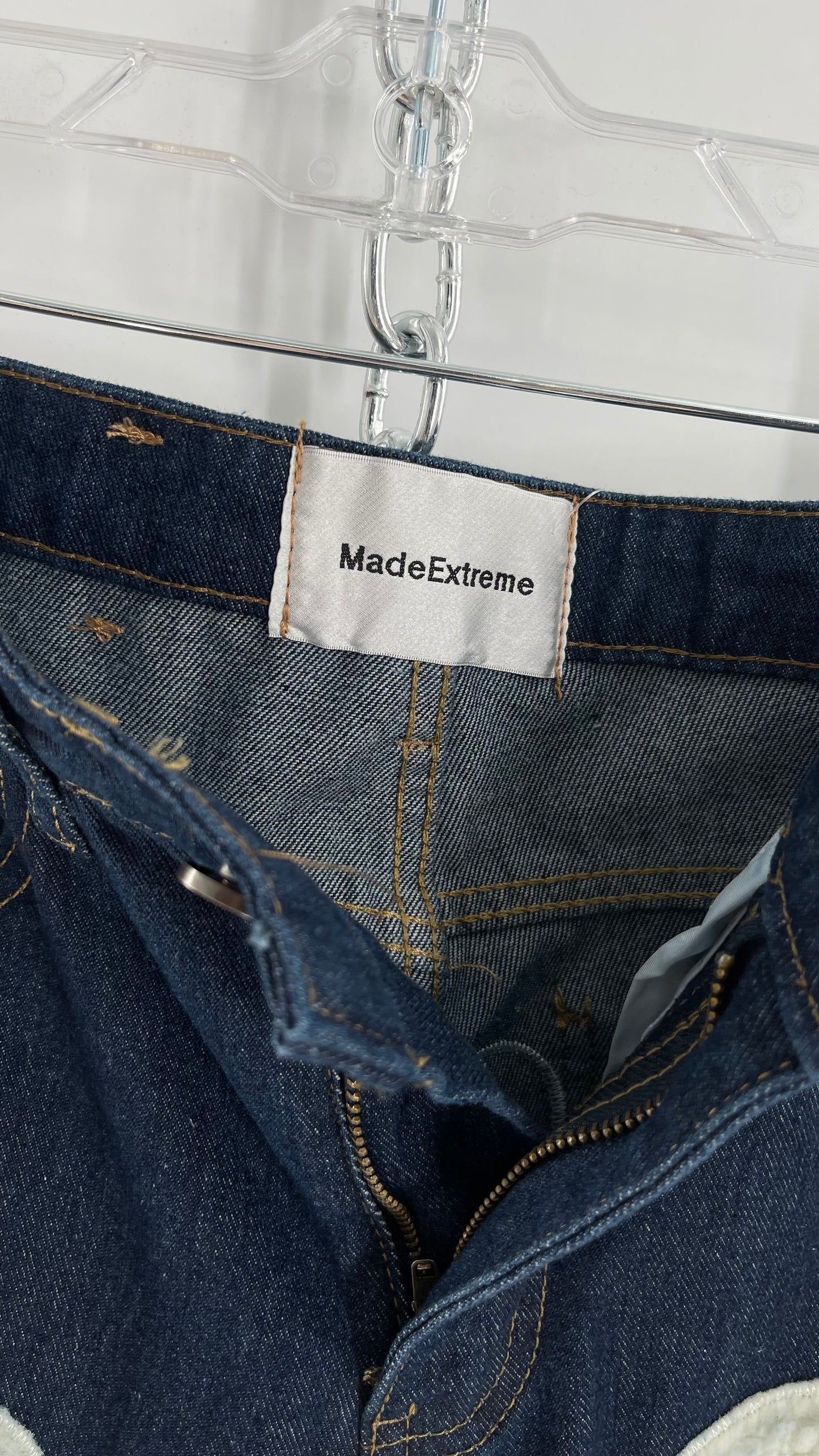 MadeExtreme Dark Wash Denim with Skull/Heart Patches and Bum Embroidery (Medium 8)