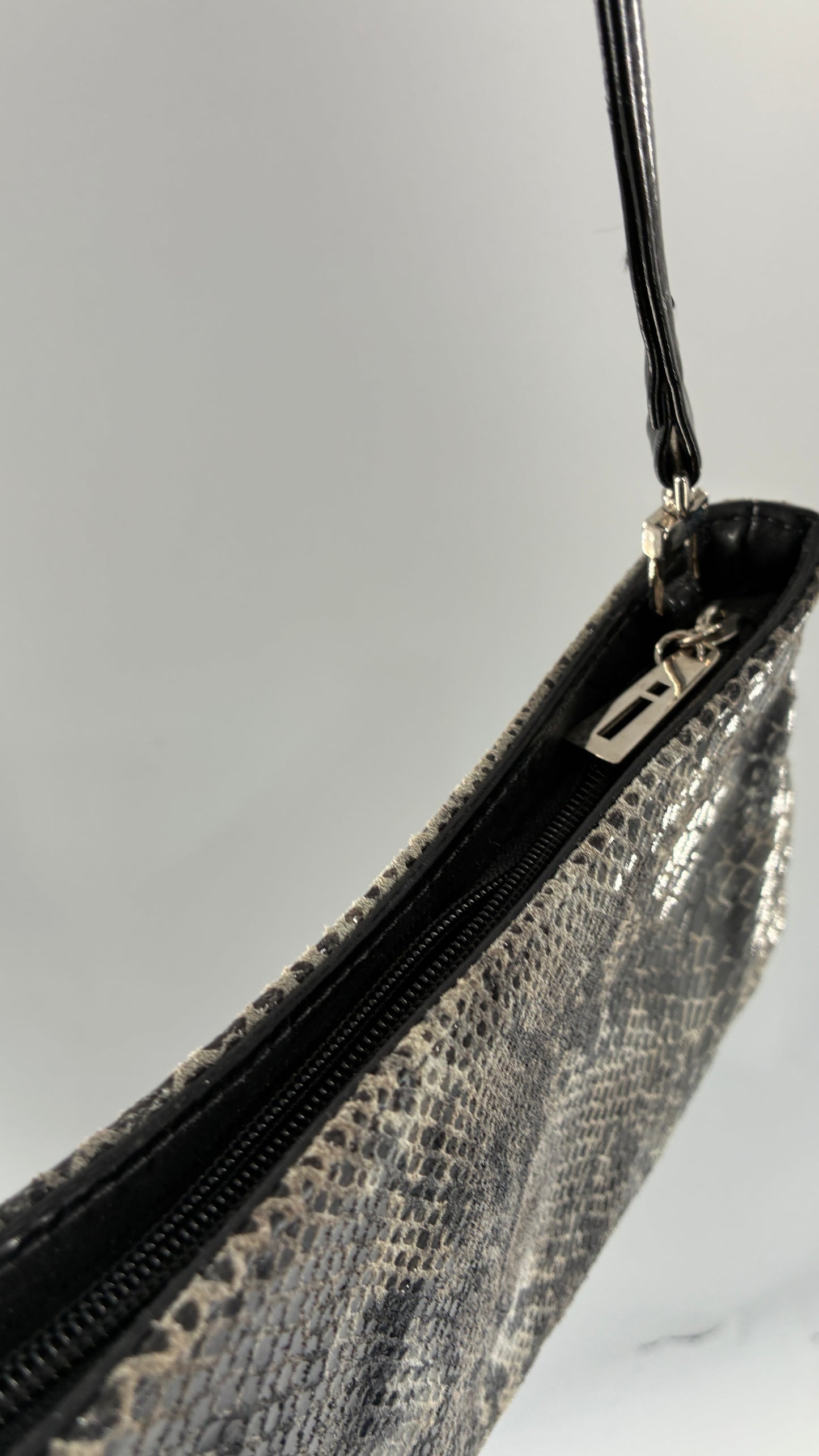 Vintage 1990s BAIKAL Grey Black Snakeskin Shoulder Purse
