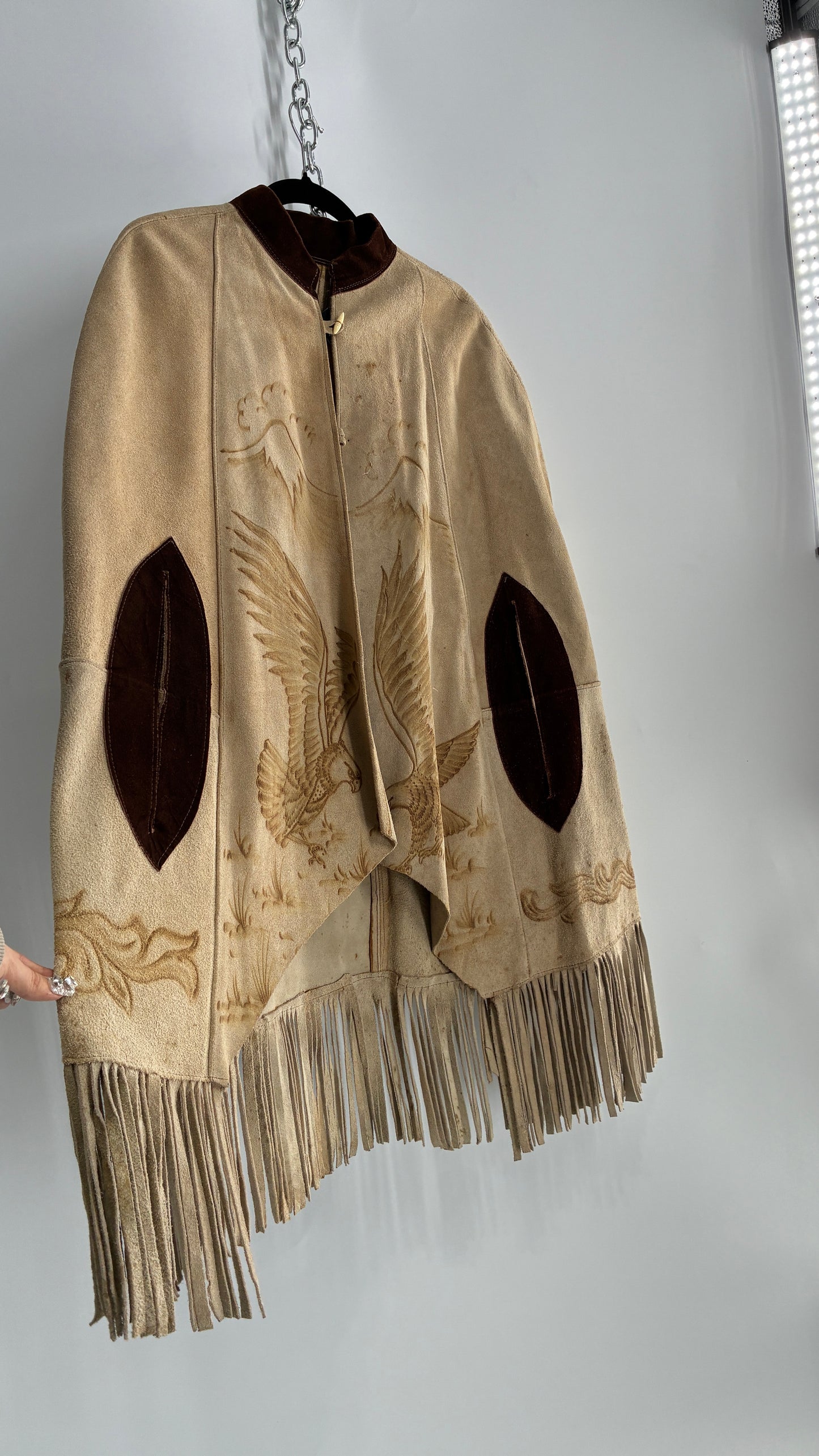 Vintage Animal Hide Engraved Poncho OverCoat (C)(One Size)