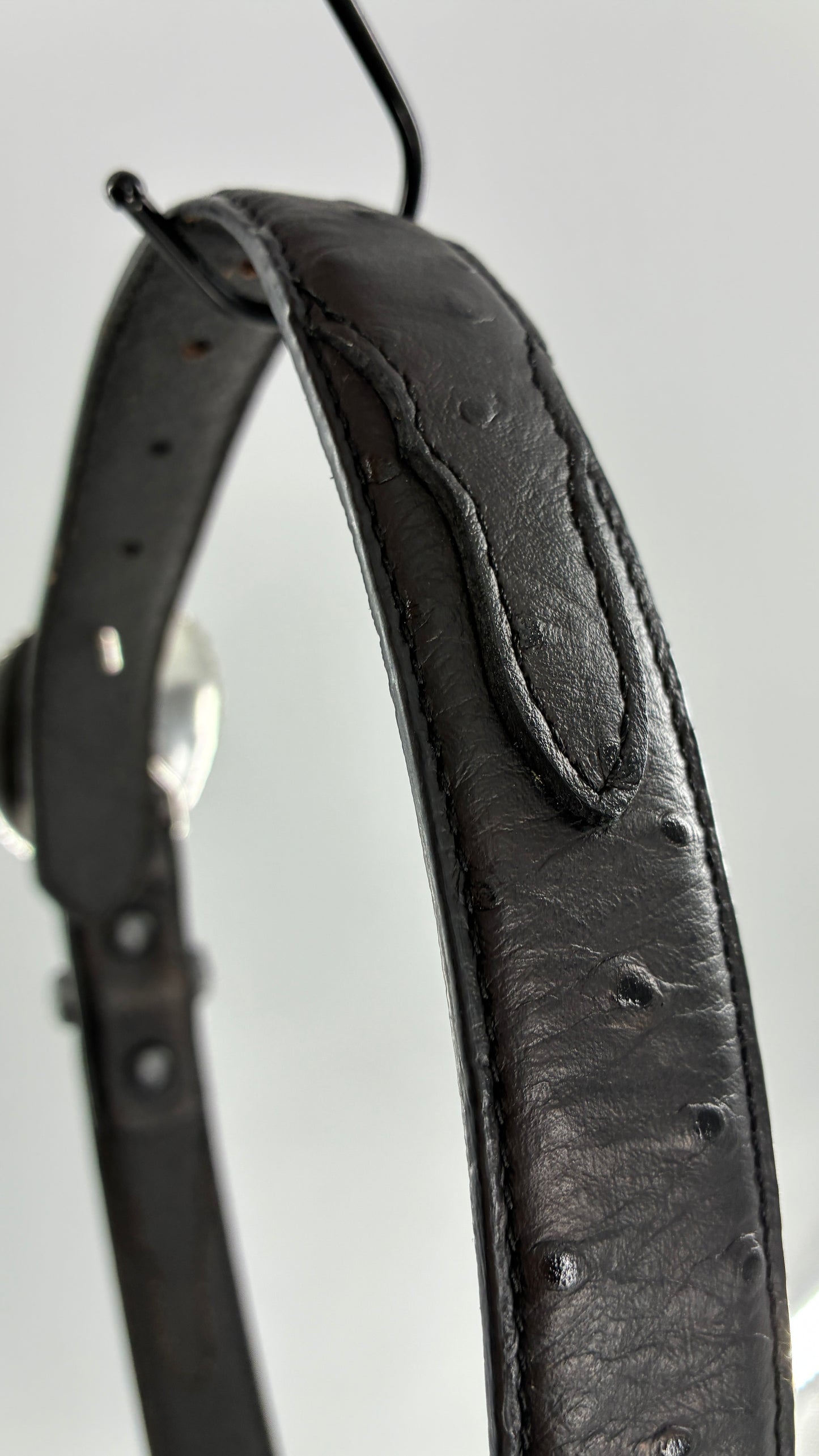 Vintage NOCONA Black Leather Western Style Belt with Oversized Engraved Cowboy Buckle (26)